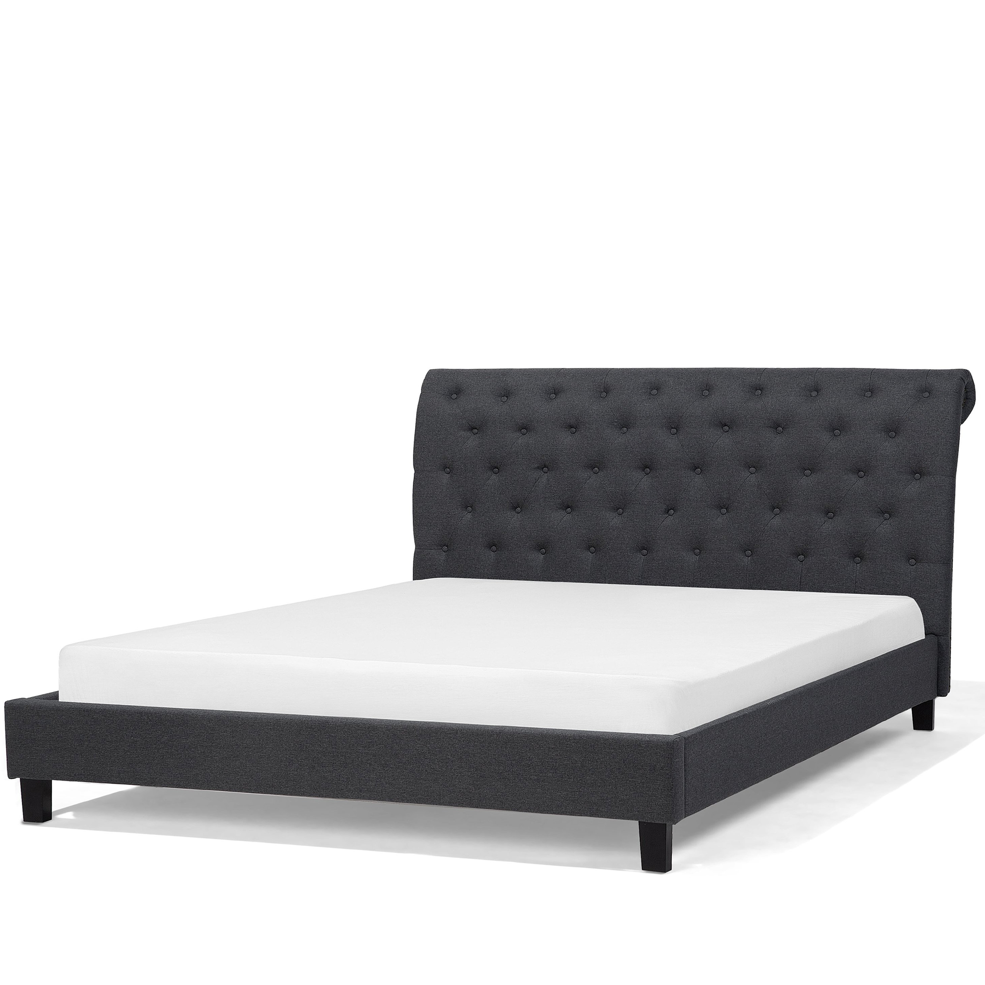 Beliani Bed Frame Black EU King Size 5ft3 Tufted Headboard Linen Vintage Glam