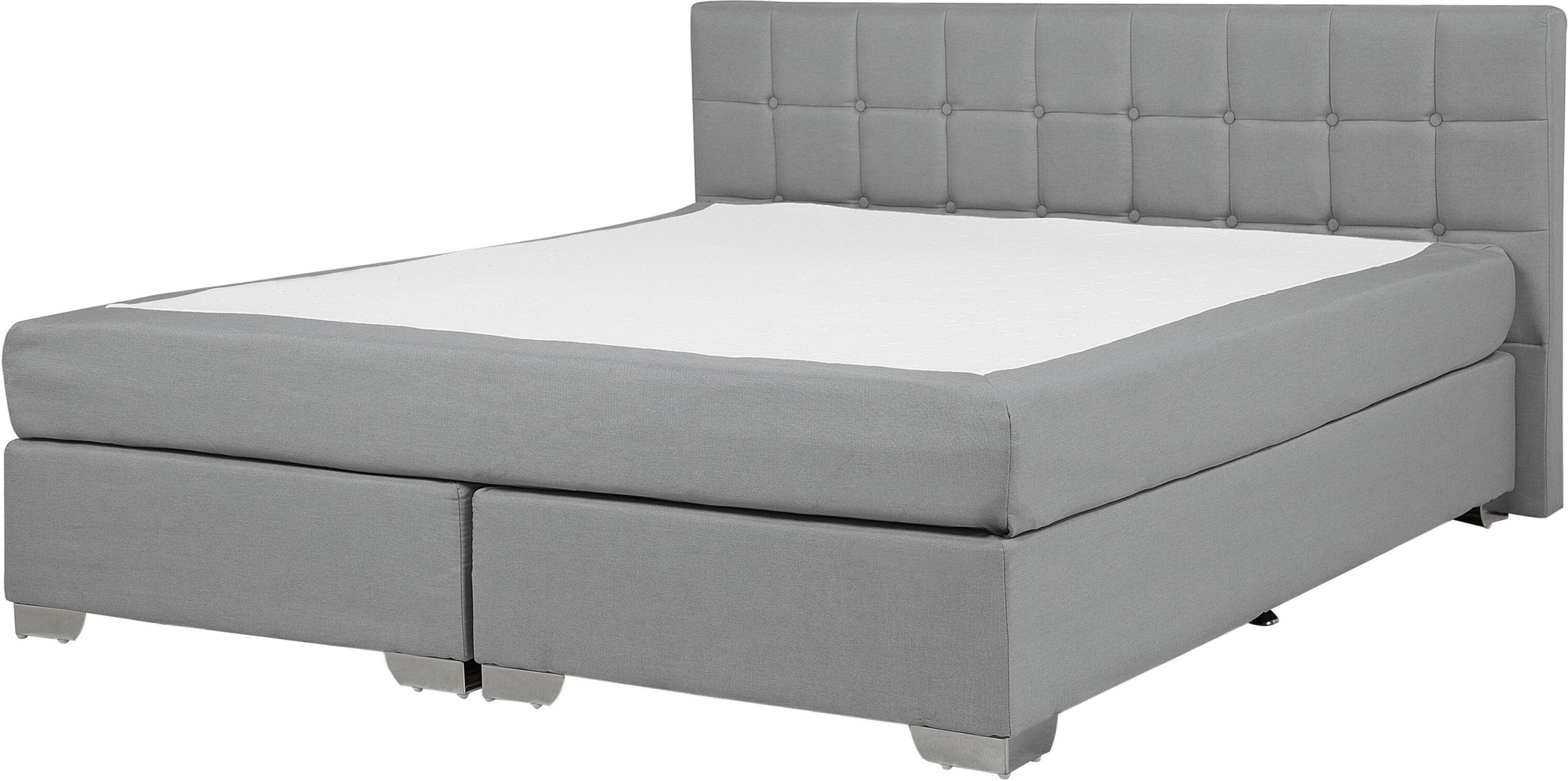 Beliani EU Double Size Divan Bed Grey Fabric Upholstered 4ft6 Frame with Tufted Headboard and Pocket Spring Mattress