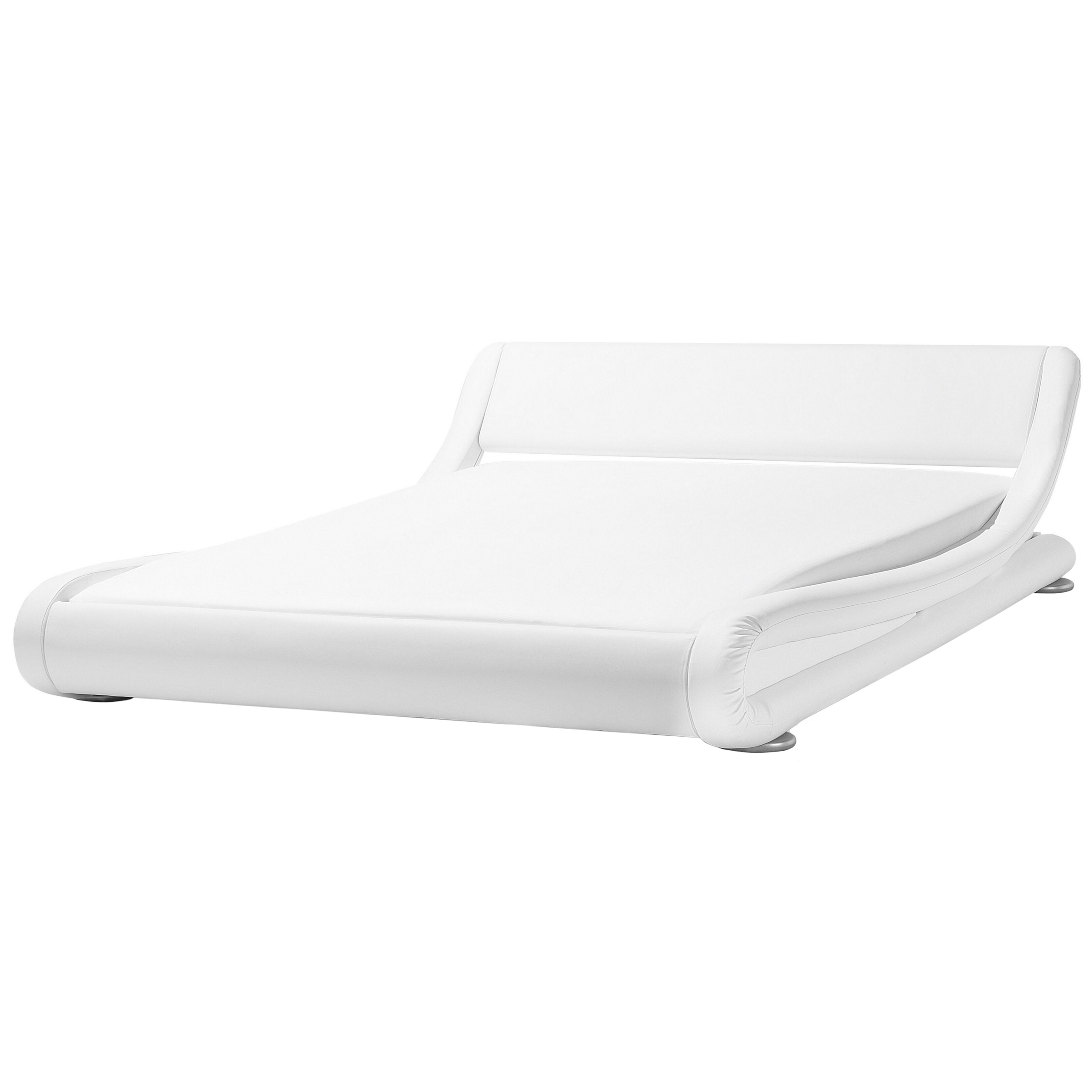 Beliani Platform Waterbed White Faux Leather Upholstered with Mattress Accessories 6ft EU Super King Size Sleigh Design