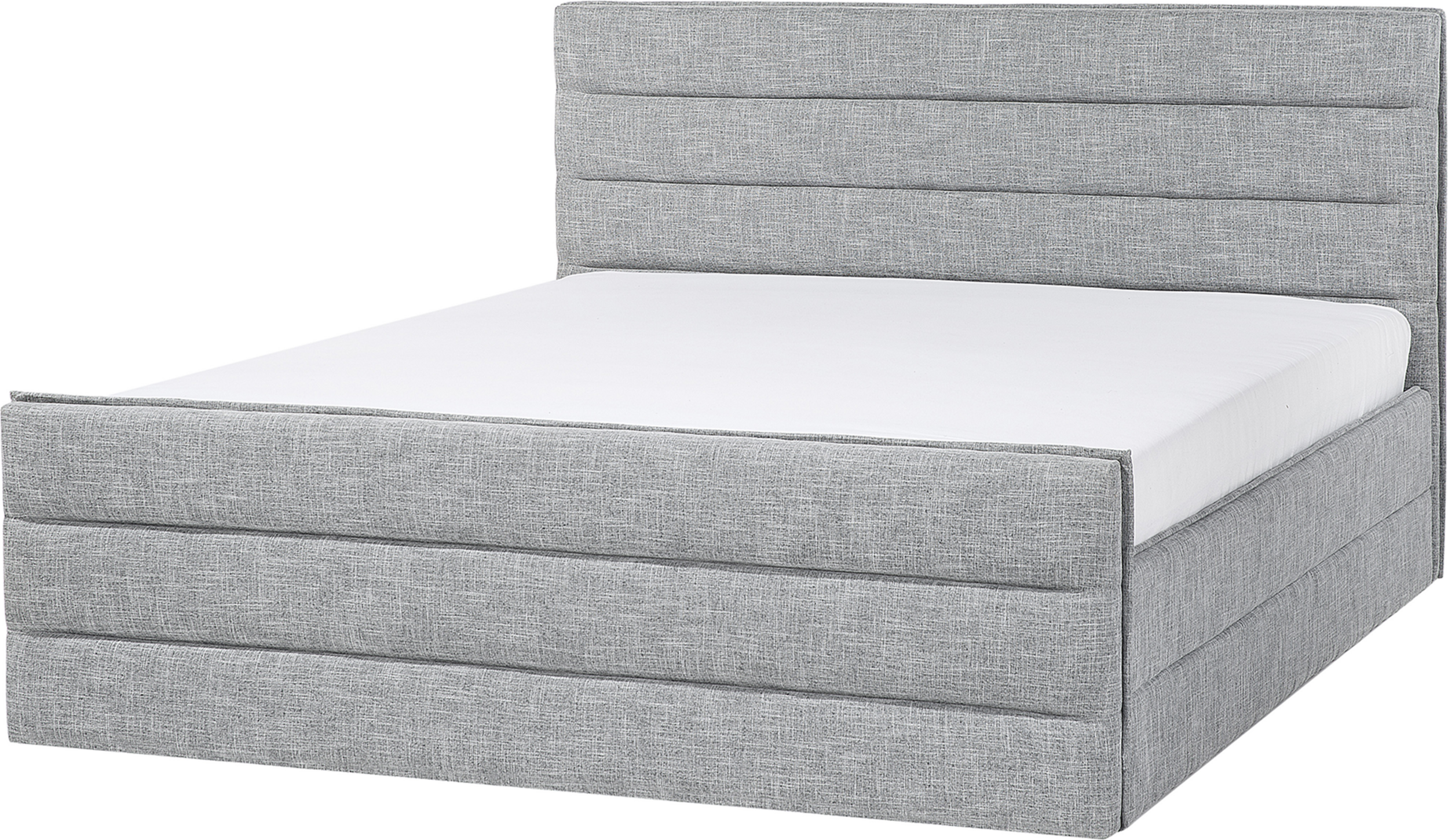 Beliani Bed Light Grey Linen Fabric EU Super King Size 6ft Slatted Base Padded Headboard and Footboard