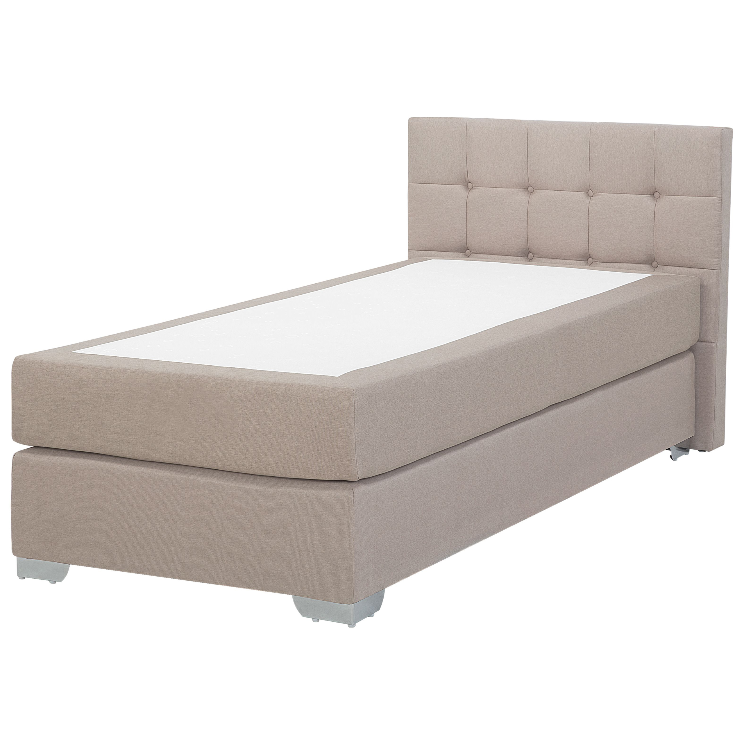 Beliani EU Single Size Continental Bed 3ft Beige Fabric with Mattress Contemporary