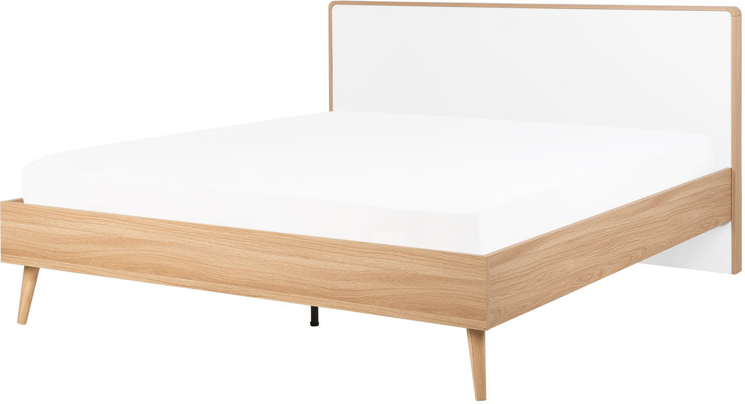 Beliani Slatted Bed Frame Light Manufactured Wood and White Headboard 4ft6 EU Double Size Scandinavian Design