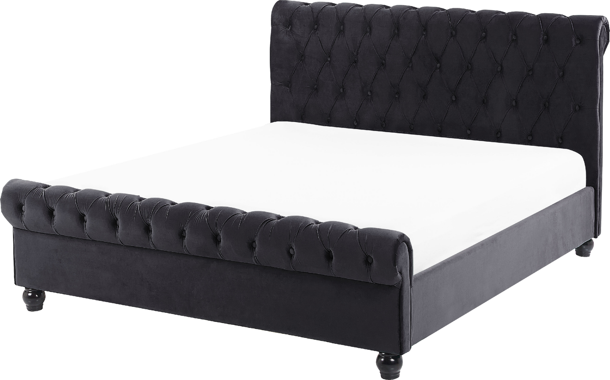 Beliani Bed Frame Black Velvet Upholstery Black Wooden Legs EU Double Size 4ft6 Buttoned Glam