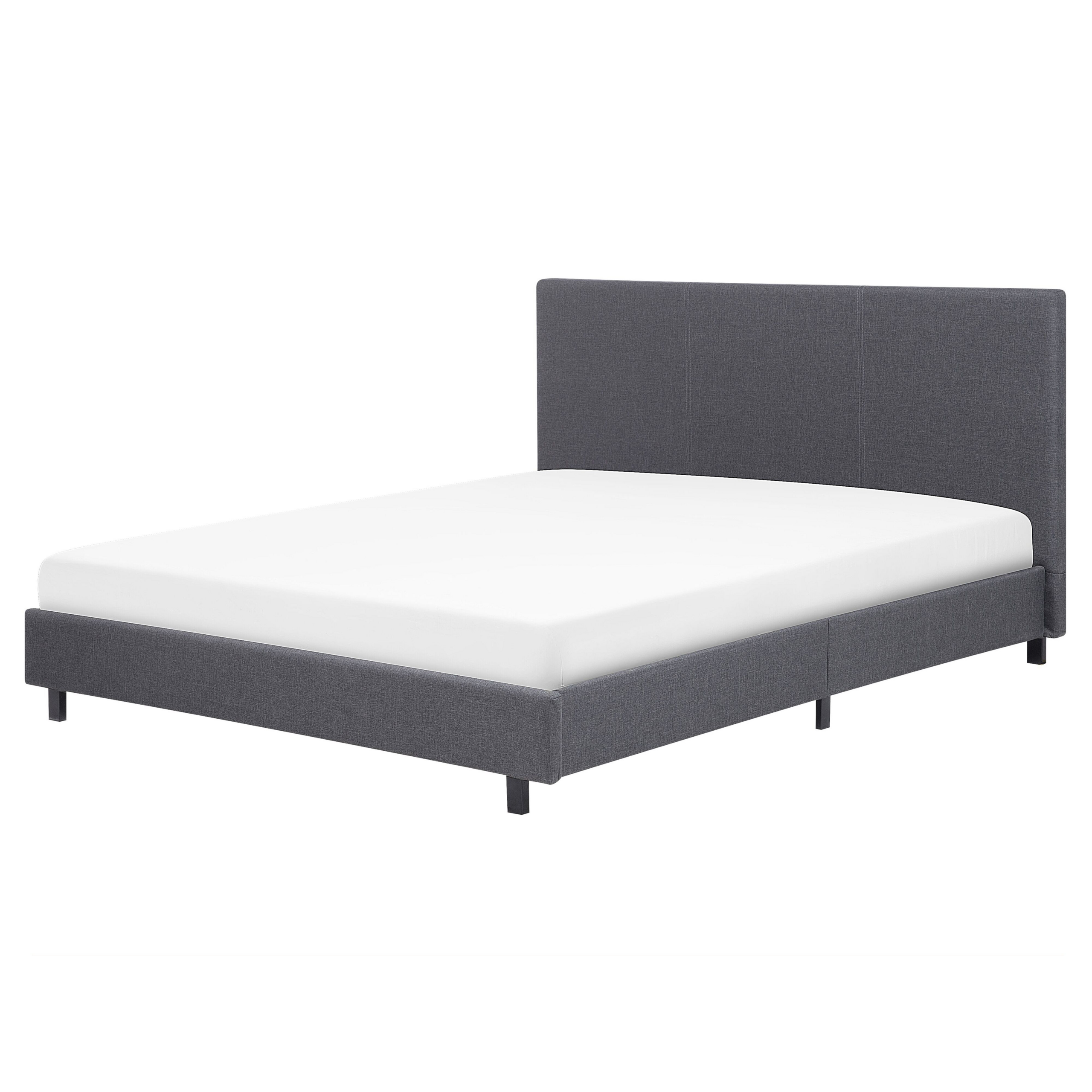 Beliani Slatted Bed Frame Grey Polyester Fabric Upholstered 5ft3 EU King Size Modern Design