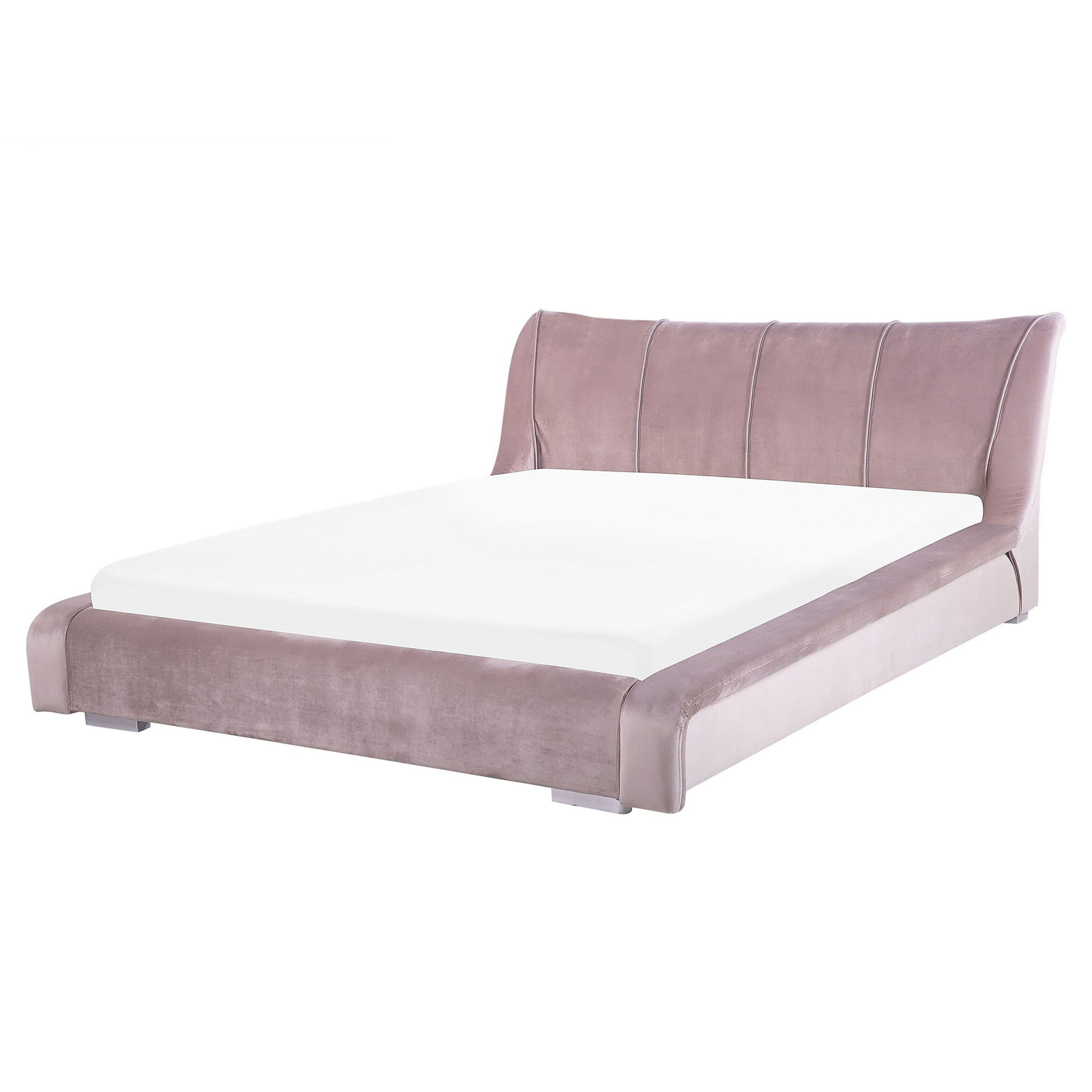 Beliani Bed Frame Pink Velvet EU King Size 5ft3 Slatted Base Upholstered Headboard Modern