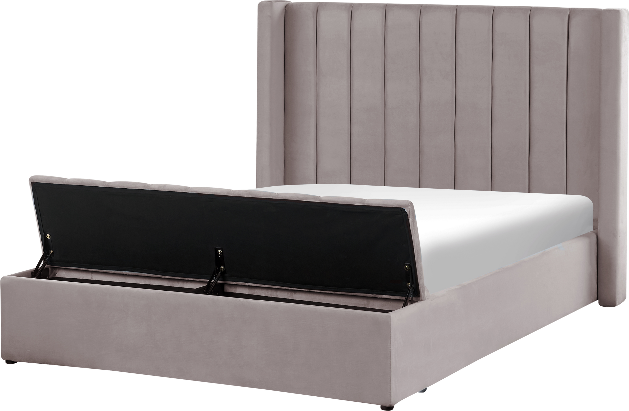 Beliani EU King Size Panel Bed Grey Velvet 5ft3 Slatted Base High Headrest with Storage Bench