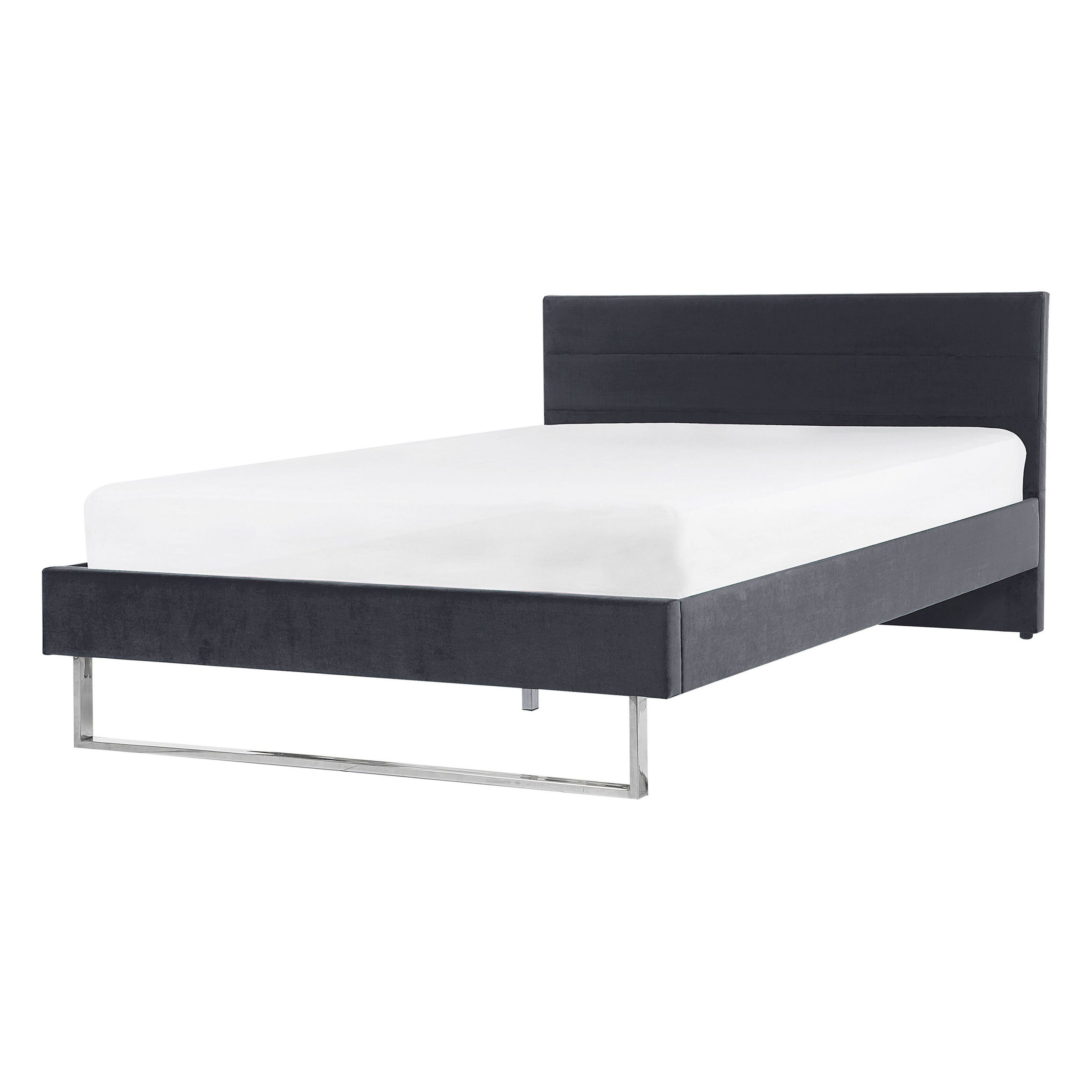 Beliani Upholstered Bed Frame Grey Velvet EU Double 4ft6 140 x 200 cm Grey Headboard Silver Leg Glam