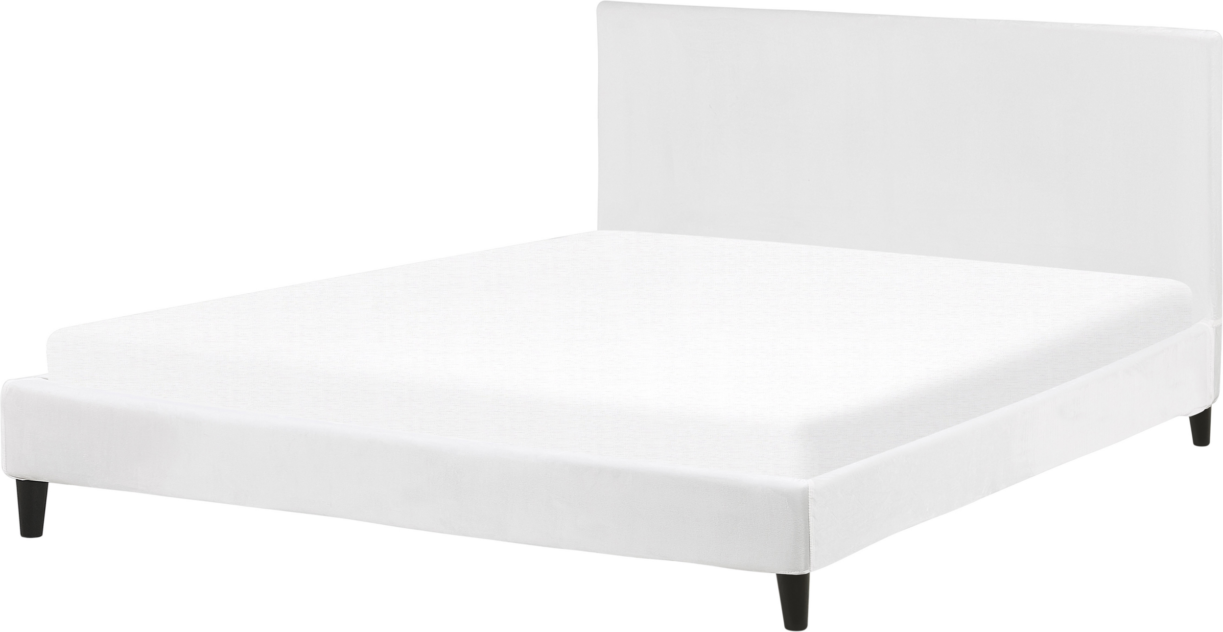 Beliani EU Super King Size Panel Bed 6ft White Velvet Slatted Frame Contemporary