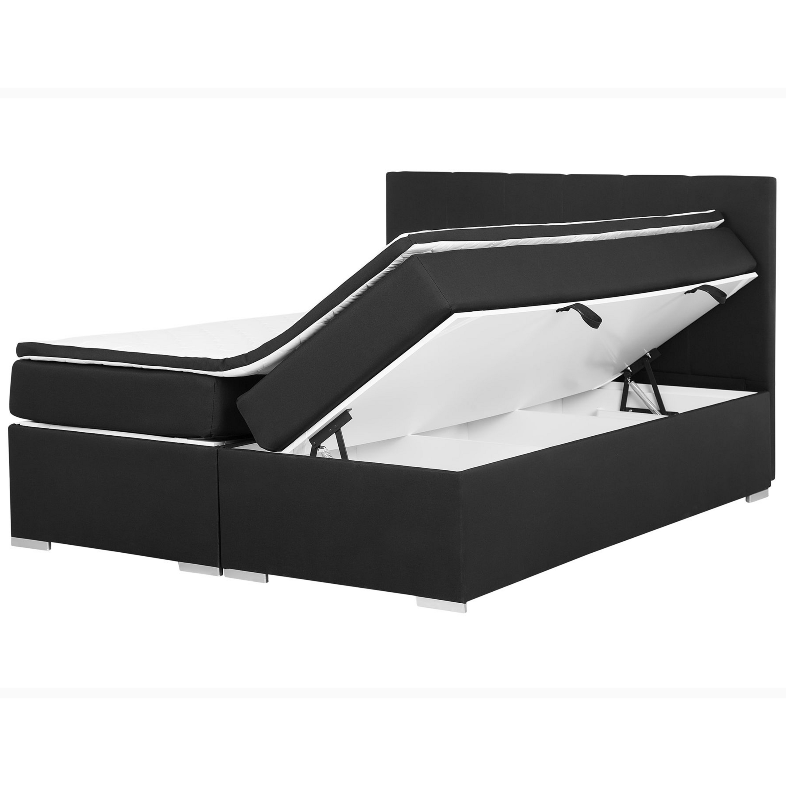 Beliani Divan Bed Black Fabric Upholstery EU King Size 5ft3 Continental with Storage Boxes Pocket Spring Mattresses Headboard