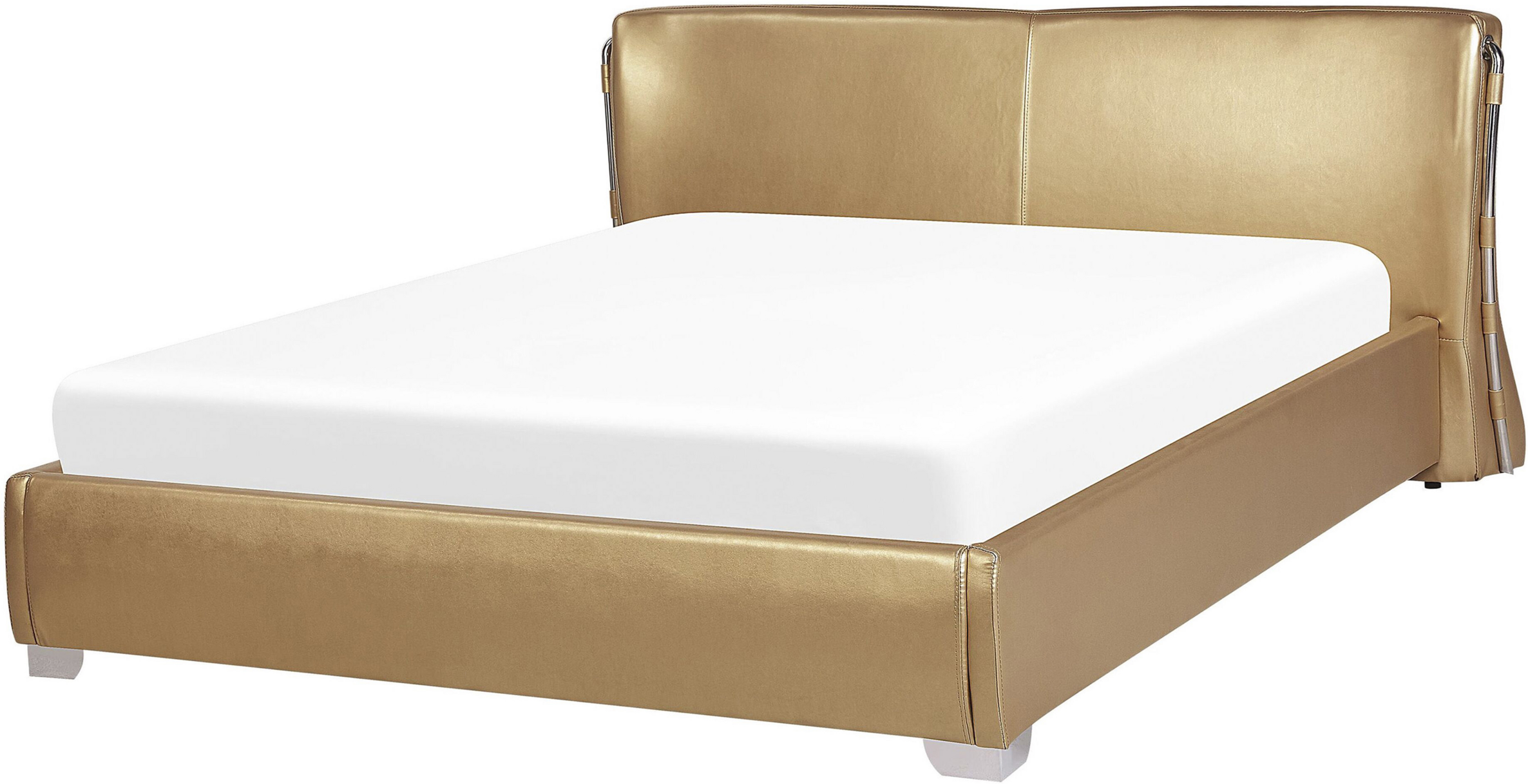 Beliani Waterbed Gold Leather Upholstered EU Double Size Modern Glamorous Design Curved Headrest