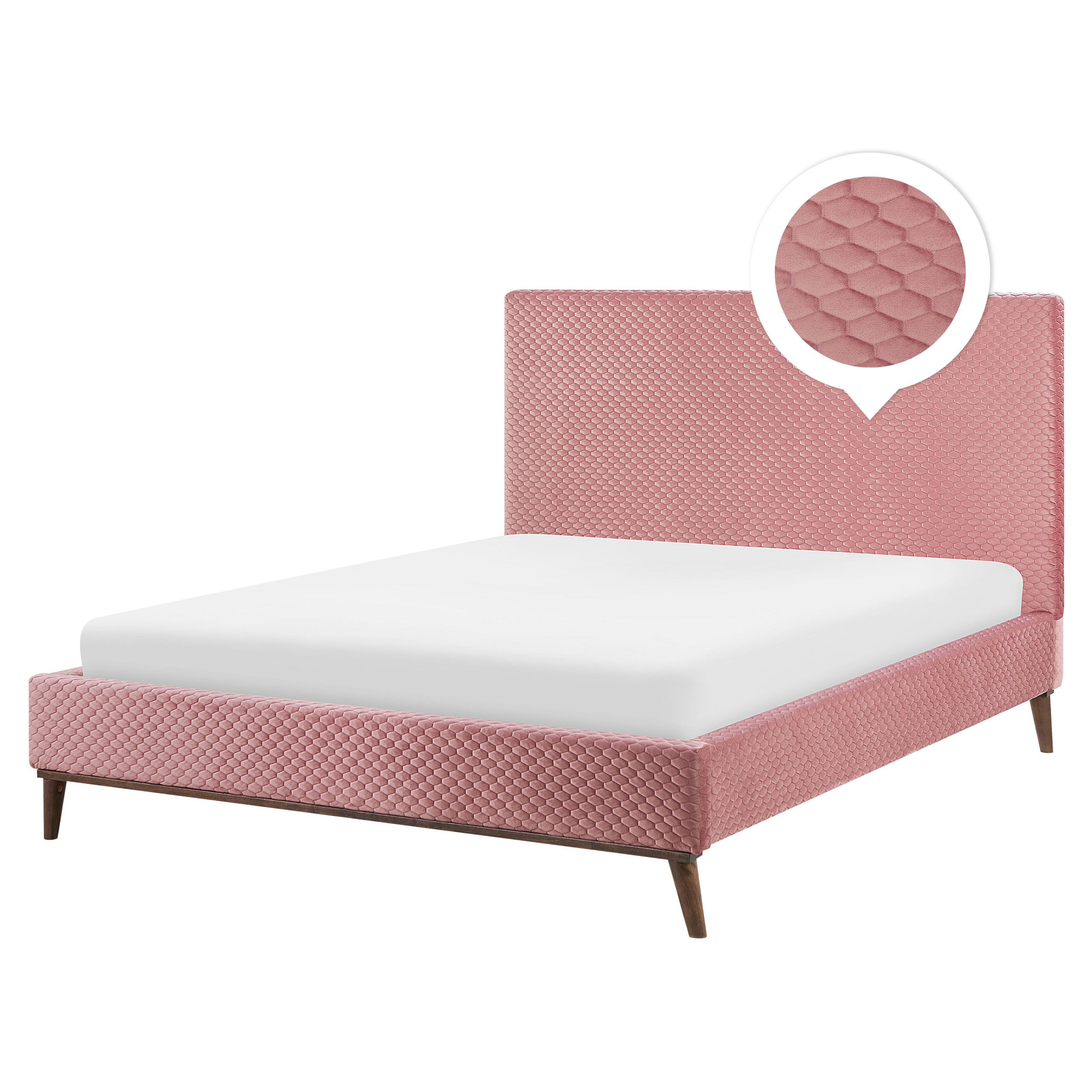 Beliani EU King Size Bed Pink Fabric 5ft3 Upholstered Frame Honeycomb Quilted