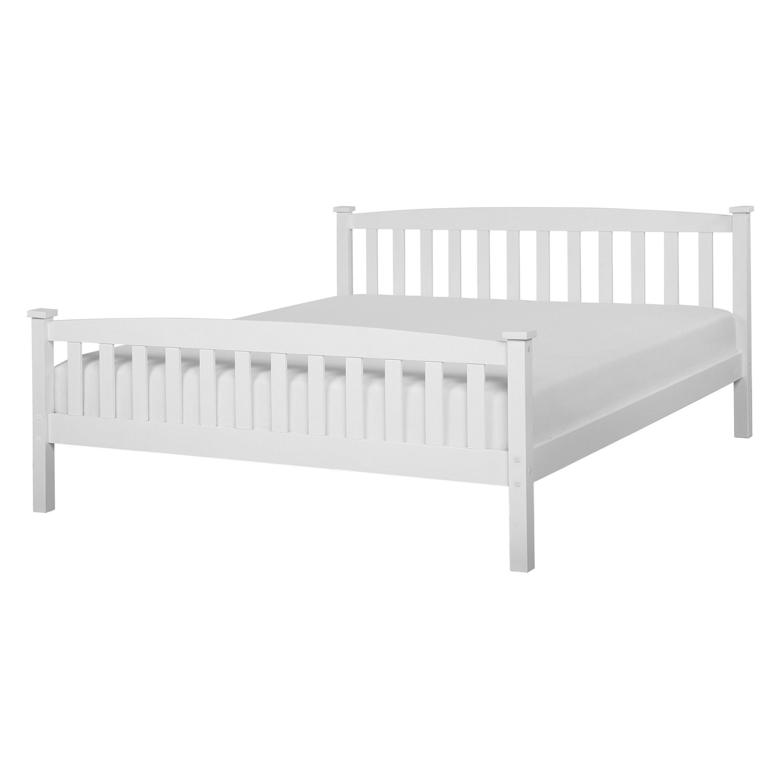 Beliani Double Bed Frame White Pine Wood 140 x 200 cm Slatted