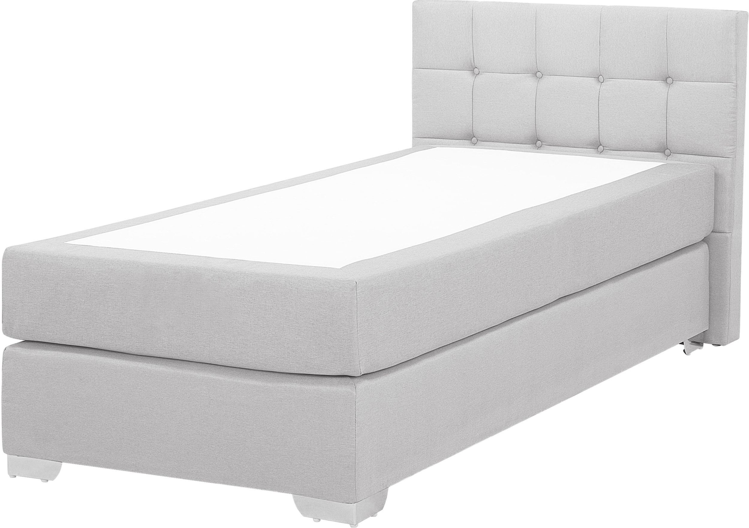 Beliani EU Single Size Continental Bed 3ft Grey Fabric with Mattress Contemporary