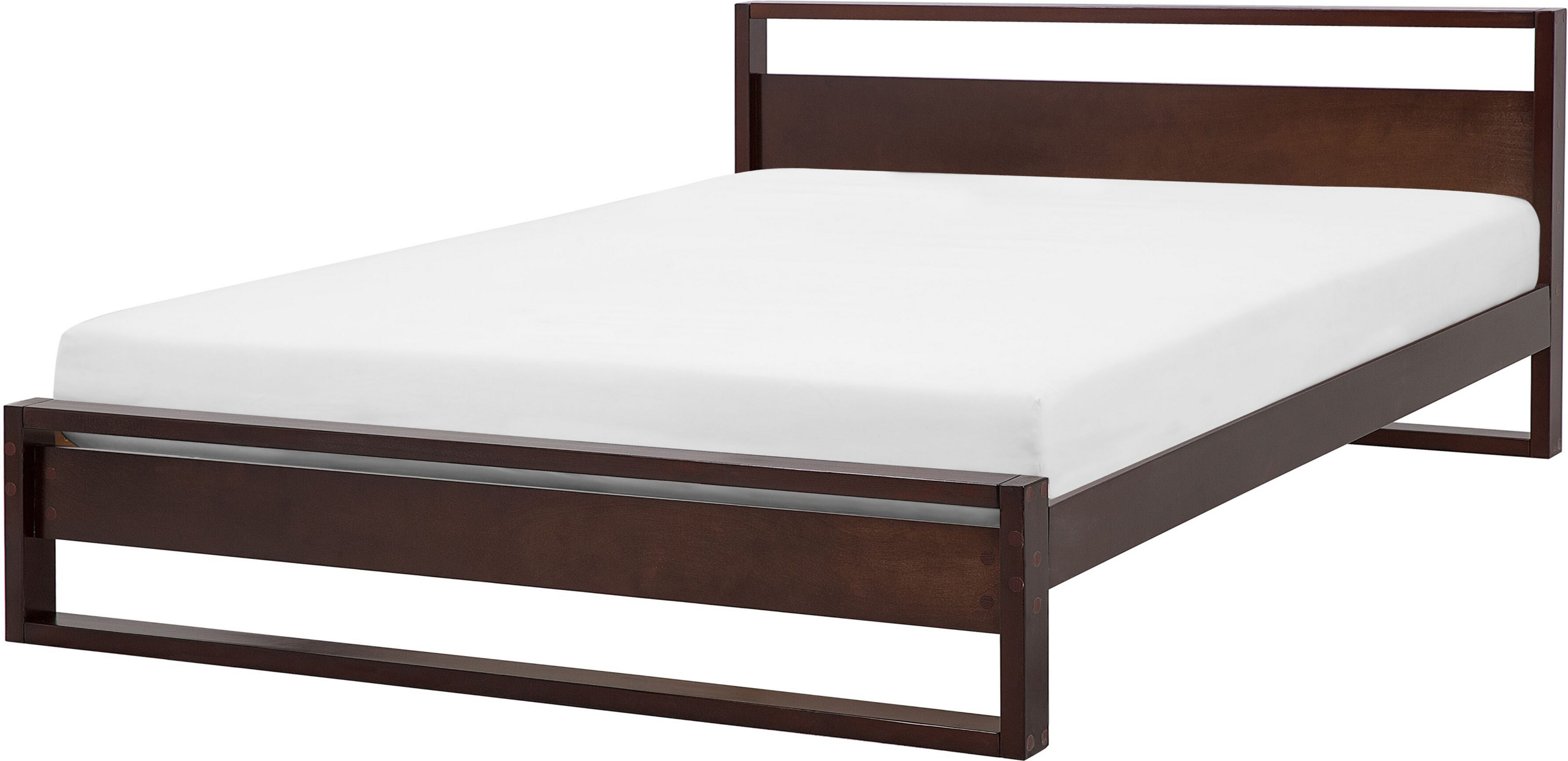 Beliani Double Bed Frame Dark Pine Wood 180 x 200 cm Super King Size Slatted