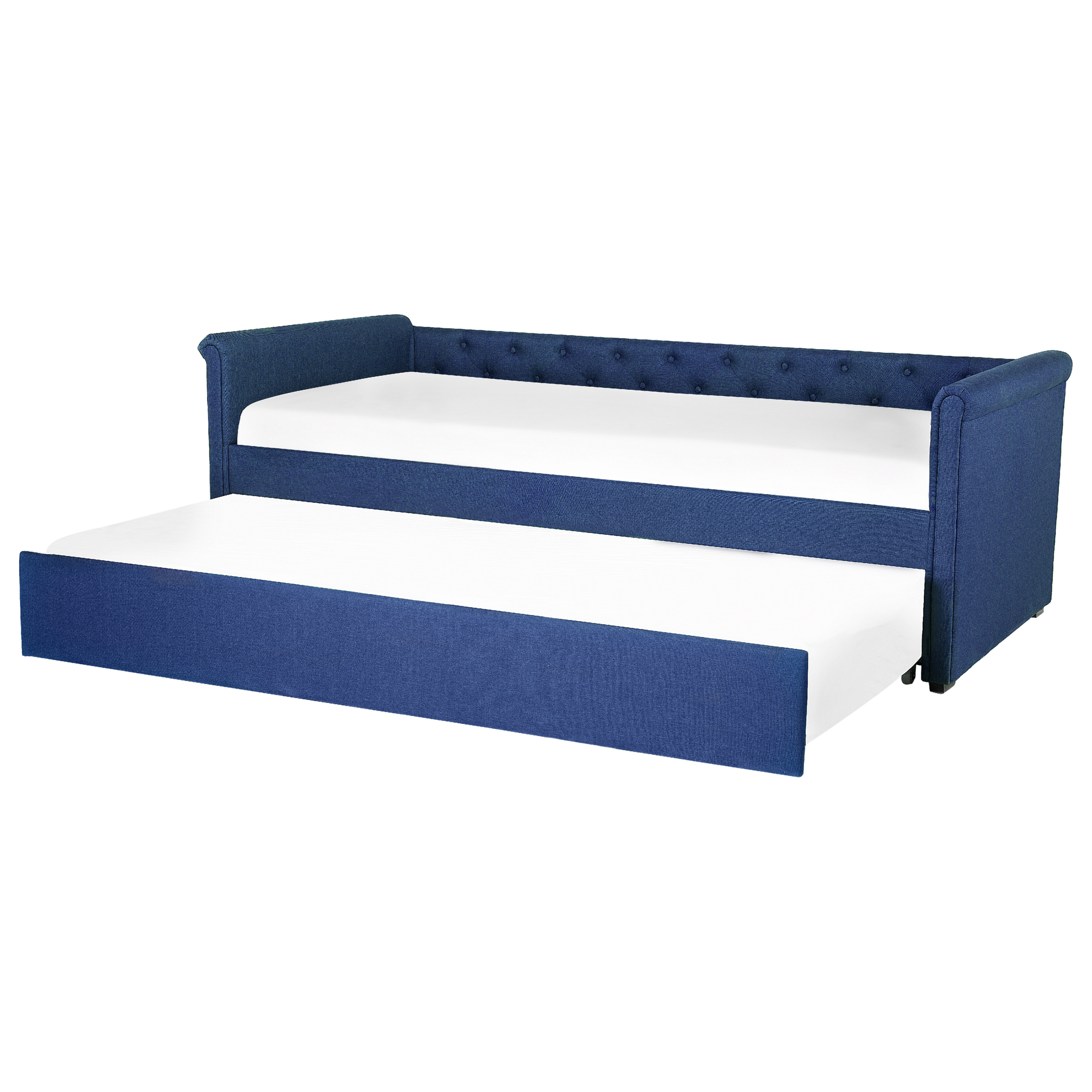 Beliani Trundle Bed Blue Fabric Upholstery EU Small Single Size Guest Underbed Buttoned