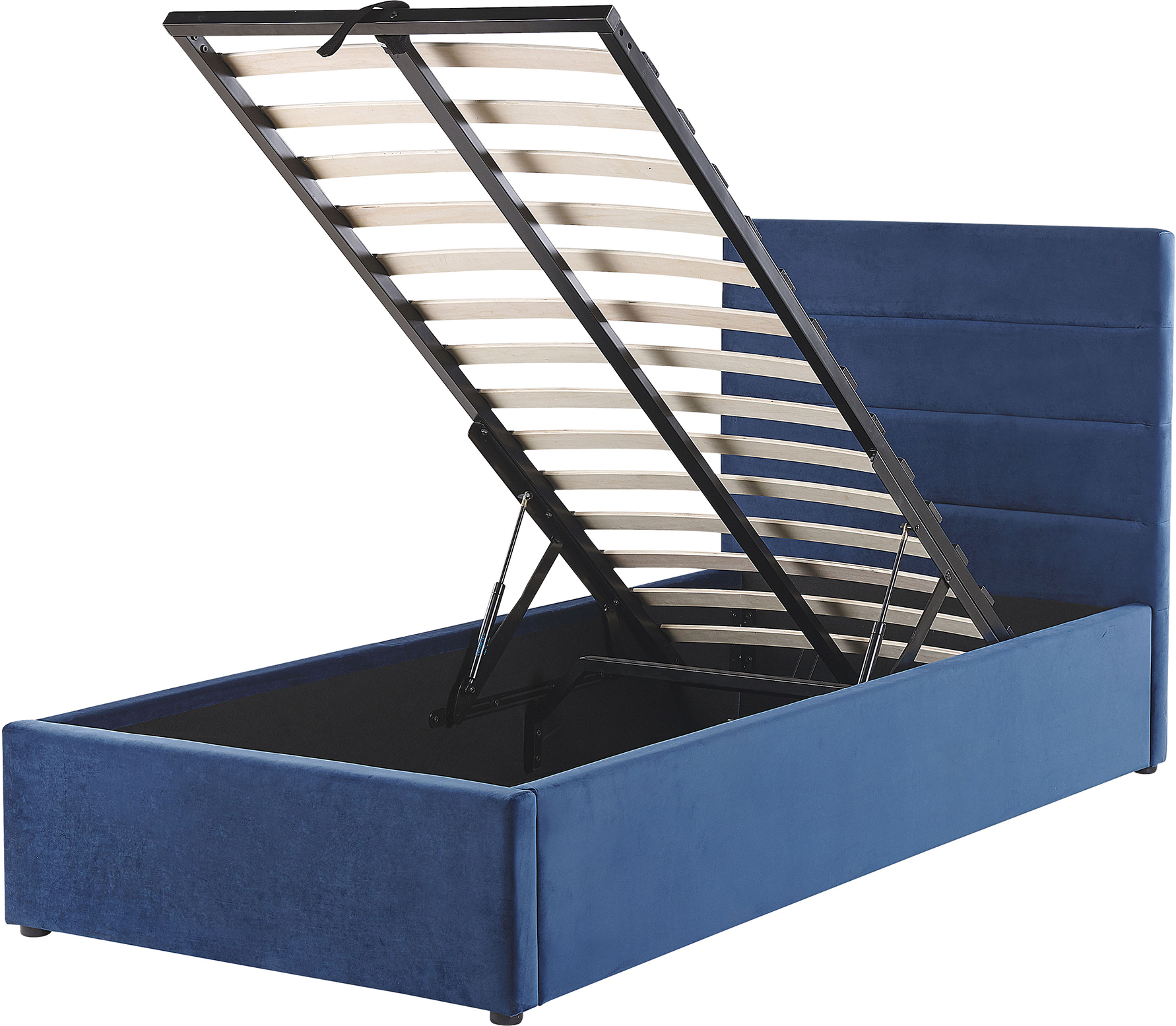 Beliani Bed Navy Blue Velvet EU Single Size With Storage Slats Panel Headboard Glamour