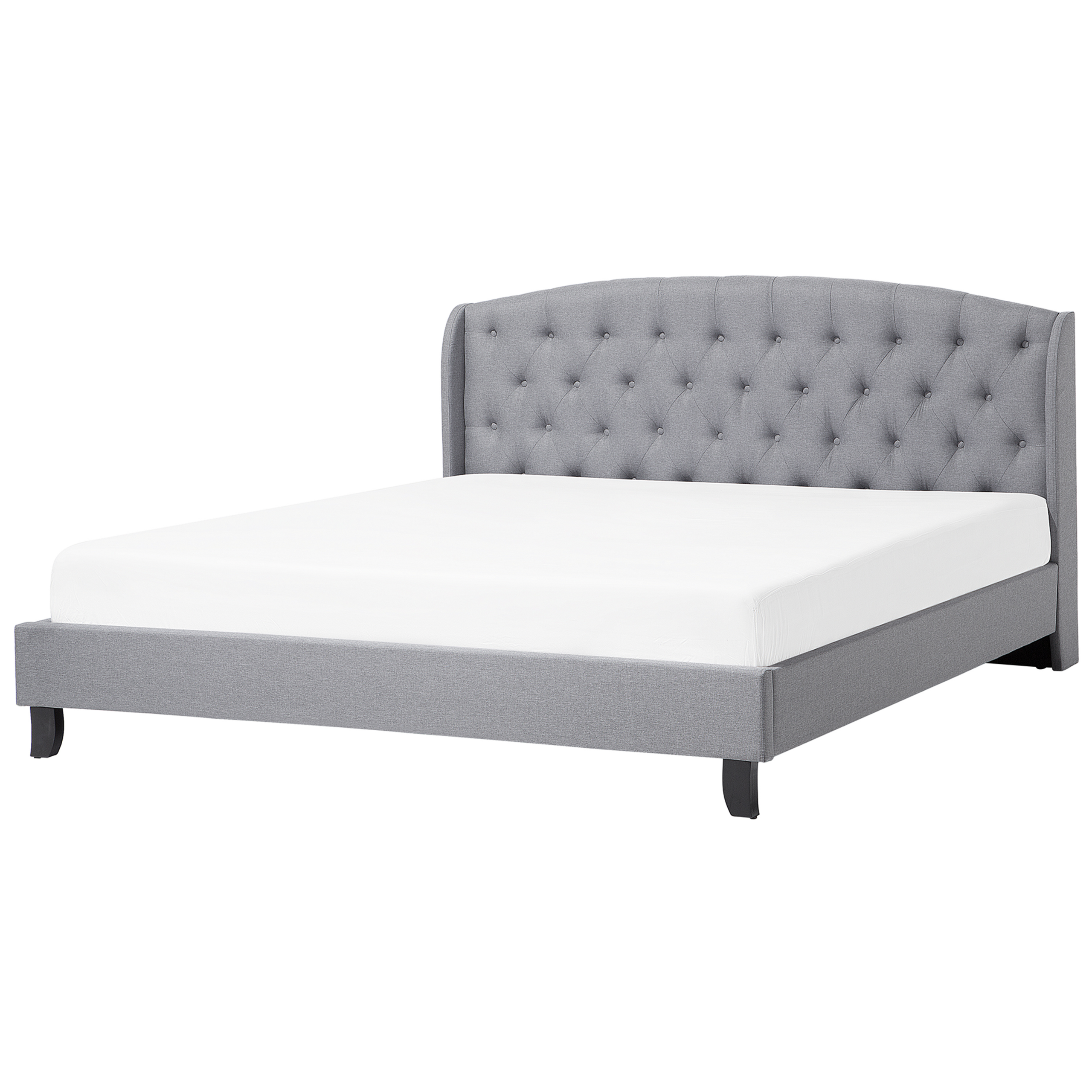 Beliani Slatted Bed Frame Grey Polyester Fabric Upholstered Tufted Headrest 6ft EU Super King Size Modern Design