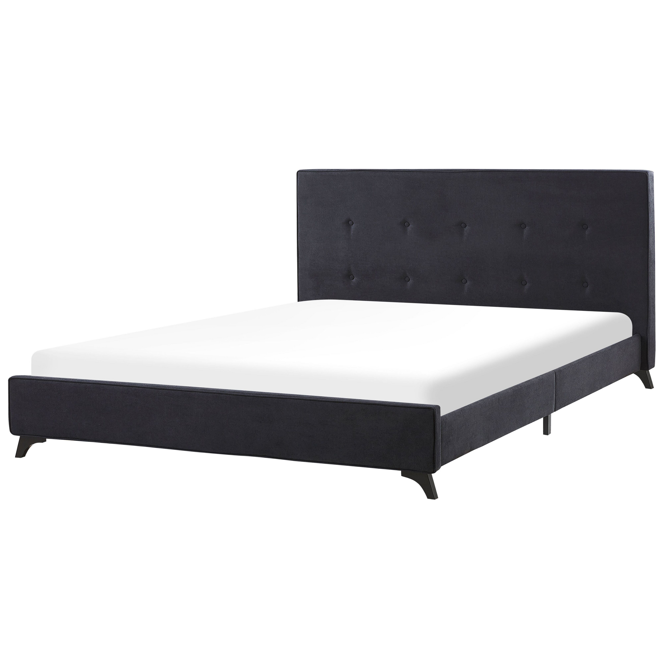 Beliani Double Bed Frame Black 180 x 200 cm Super King Size Upholstered