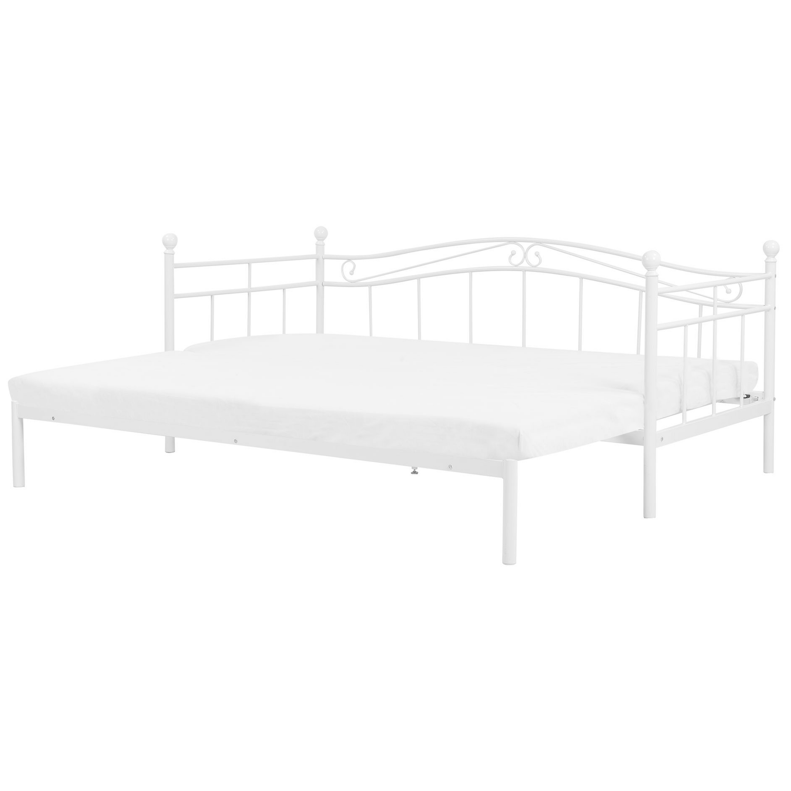Beliani Daybed Trundle Bed White EU Single 3ft to EU Super King Size 6ft Slatted Base Pull-Out Convertible