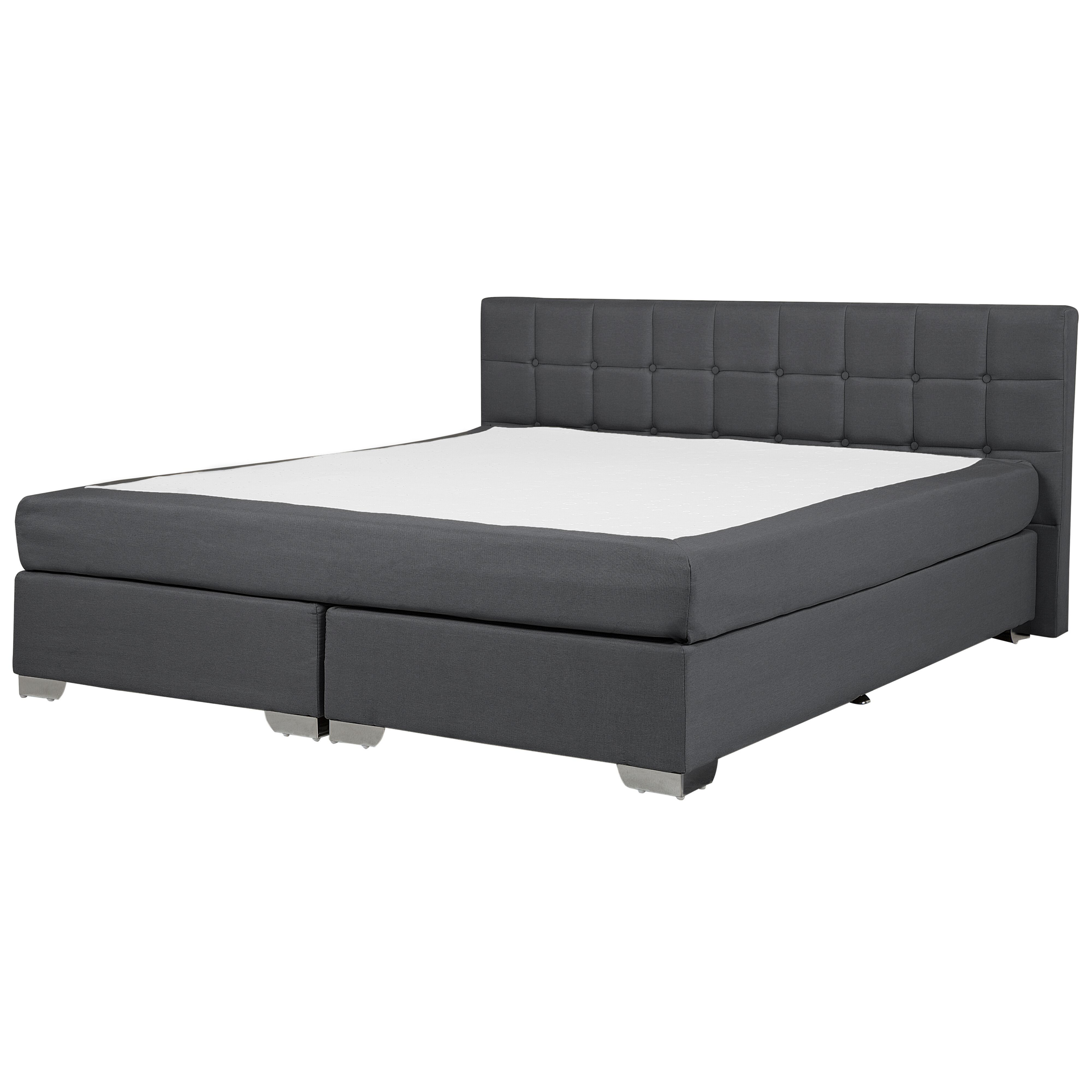 Beliani EU Super King Size Divan Bed Dark Grey Fabric Upholstered 6ft Frame with Tufted Headboard and Mattress