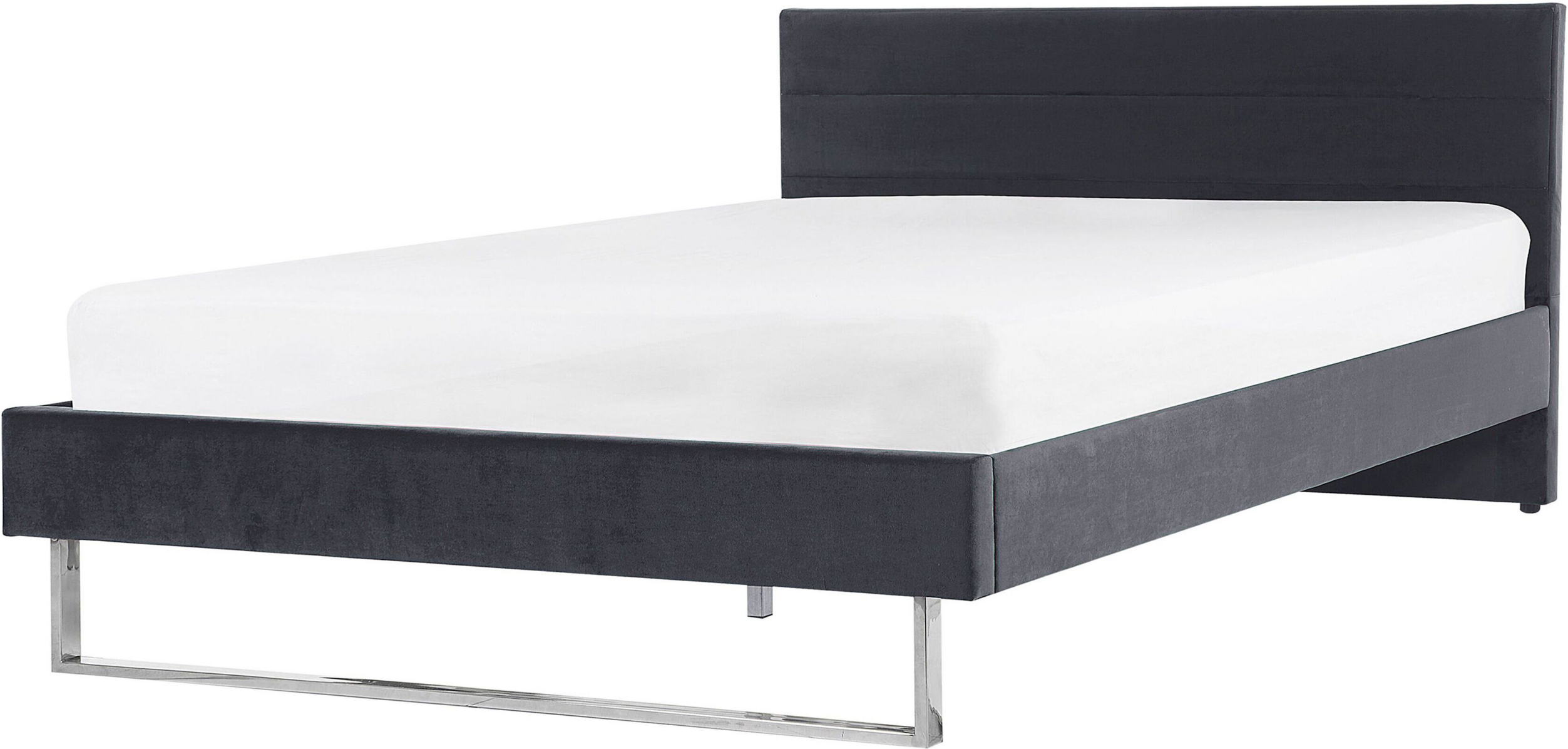 Beliani Upholstered Bed Frame Grey Velvet EU Super King Size 6ft 180 x 200 cm Grey Headboard Silver Leg Glam