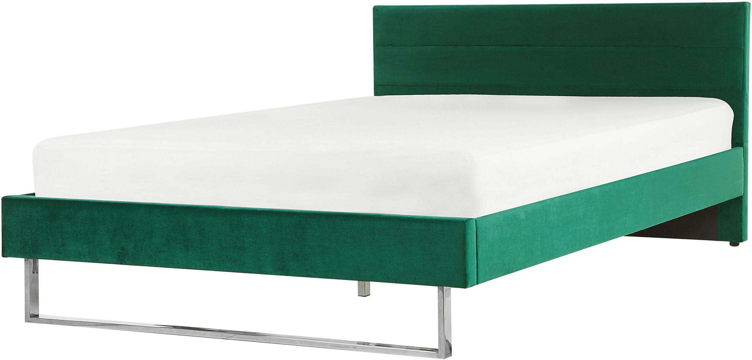 Beliani Upholstered Bed Frame Green Velvet EU Super King Size 6ft 180 x 200 cm Green Headboard Silver Leg Glam