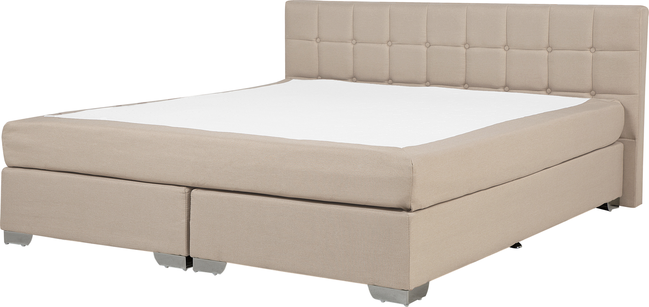 Beliani EU Super King Size Divan Bed Beige Fabric Upholstered 6ft Frame with Tufted Headboard and Mattress