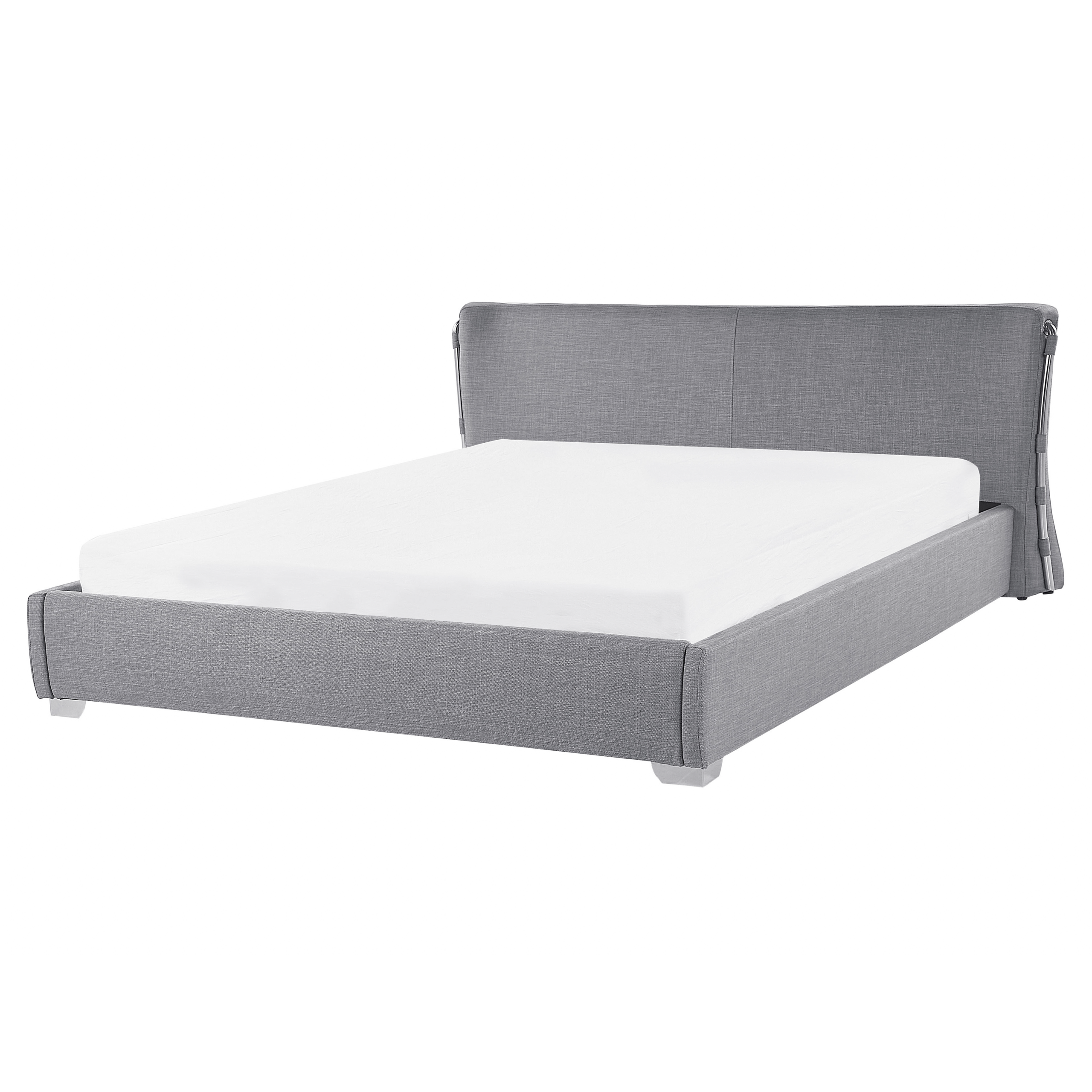 Beliani EU King Size Waterbed 5ft3 Grey Fabric with Accessories Contemporary