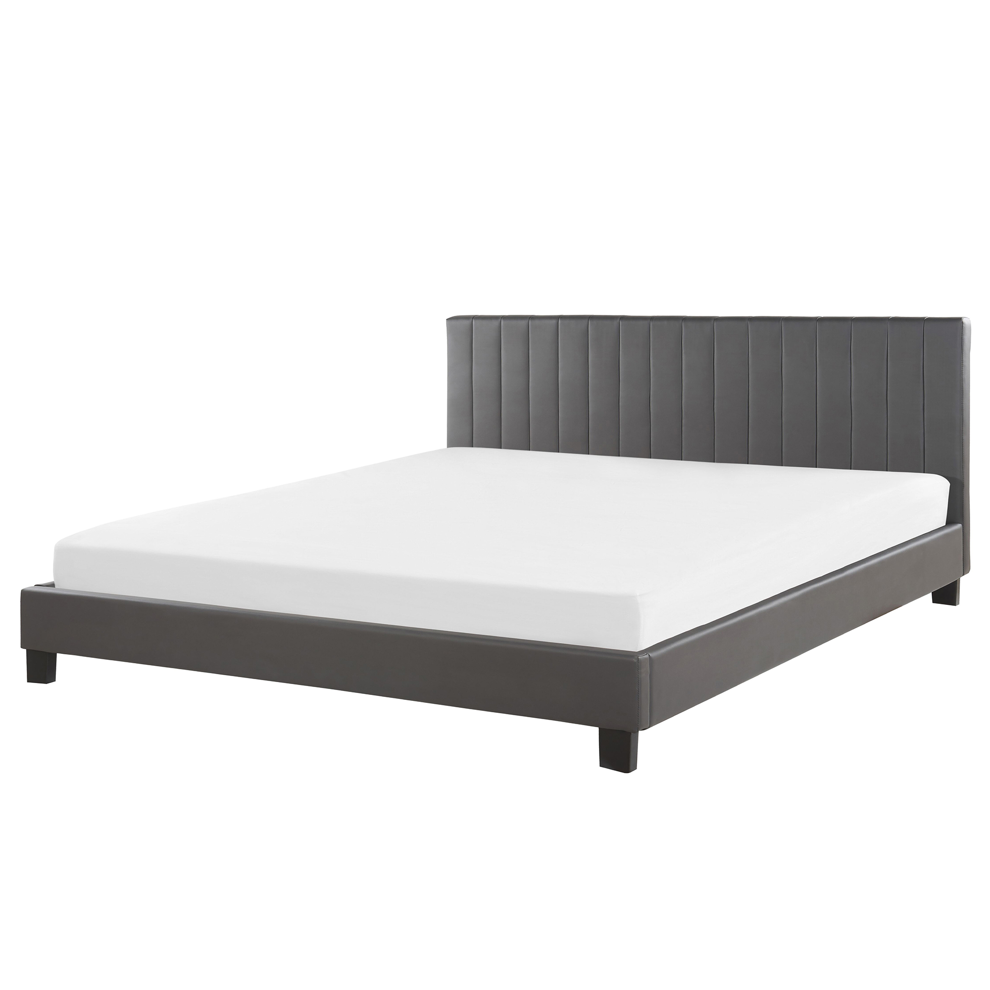 Beliani Panel Bed Grey Faux Leather Upholstery EU Super King Size 6ft with Slatted Base Headboard
