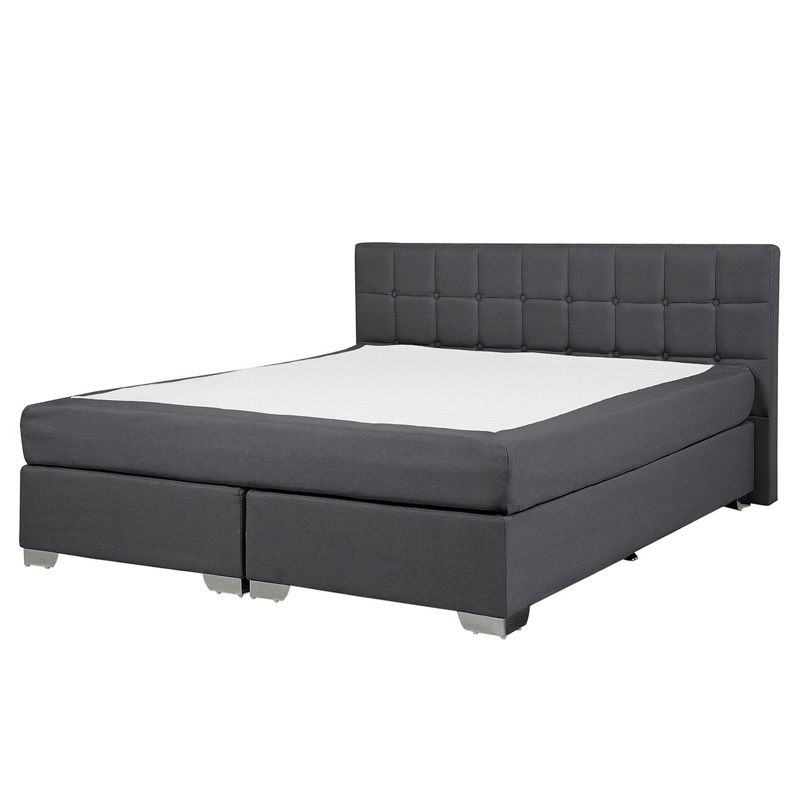 Beliani EU King Size Divan Bed Black Fabric Upholstered 5ft3 Frame with Tufted Headboard and Mattress