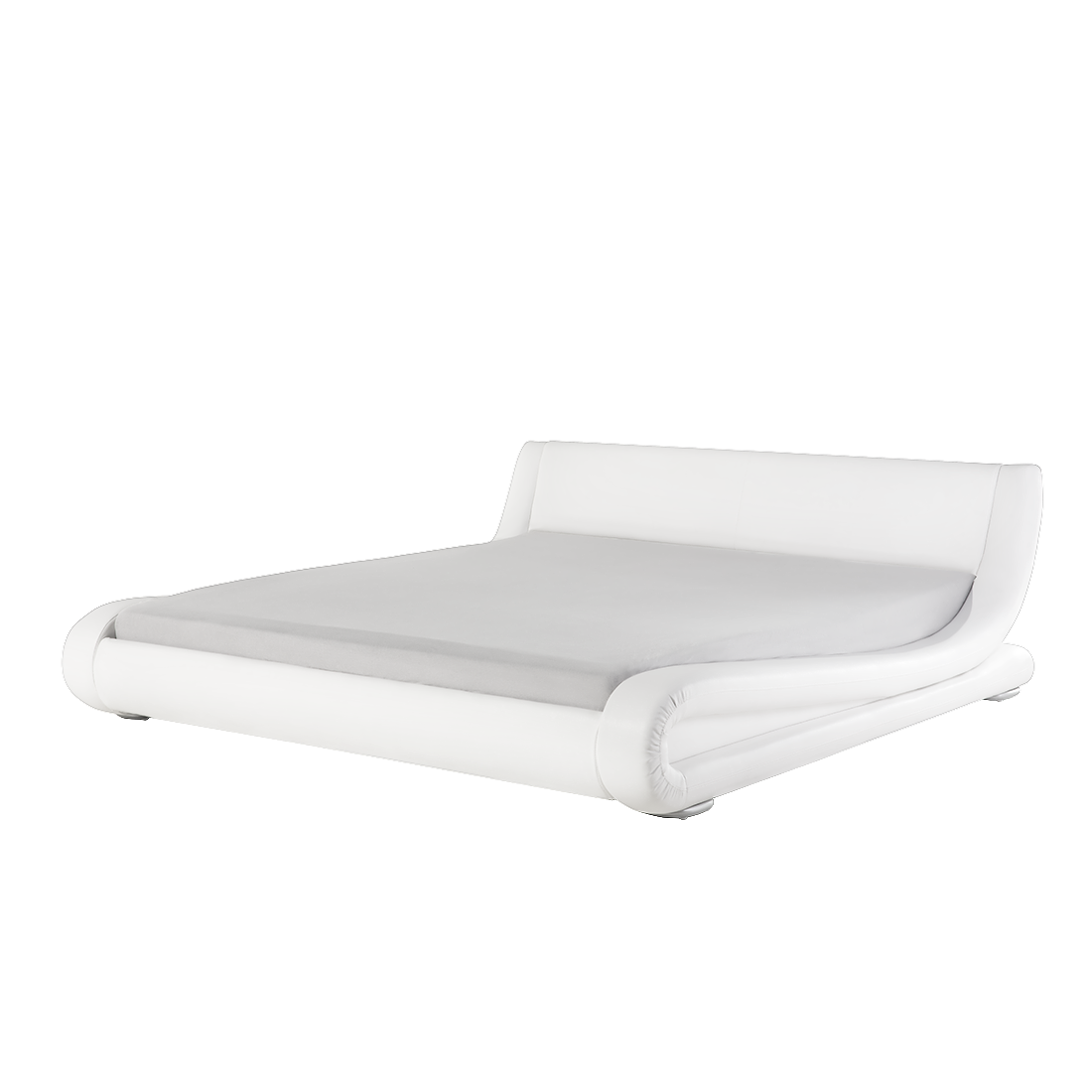 Beliani Platform Bed Frame White Genuine Leather Upholstered 6ft EU Super King Size Sleigh Design