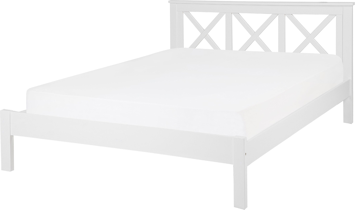 Beliani Bed Frame White Pine Wood EU Double Size 4ft6 Scandinavian Style