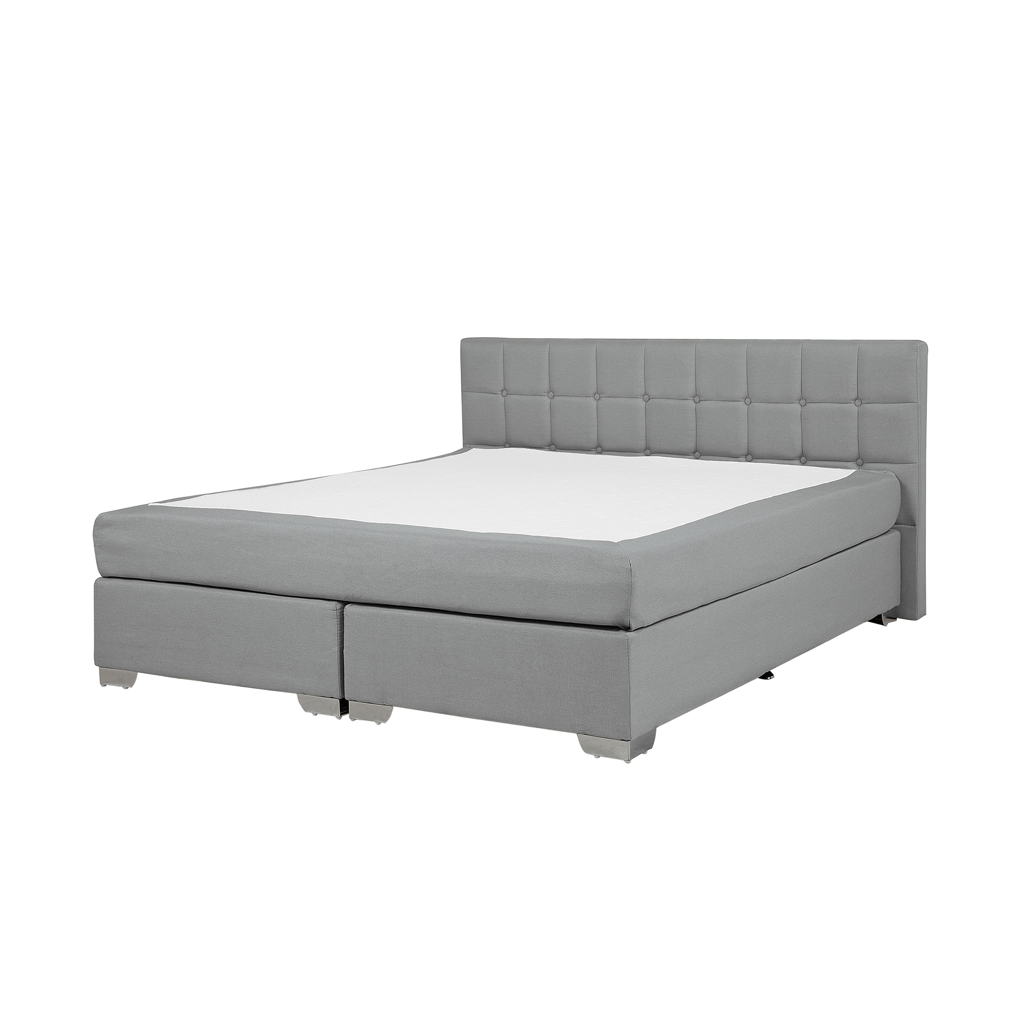 Beliani EU King Size Divan Bed Grey Fabric Upholstered 5ft3 Frame with Tufted Headboard and Mattress