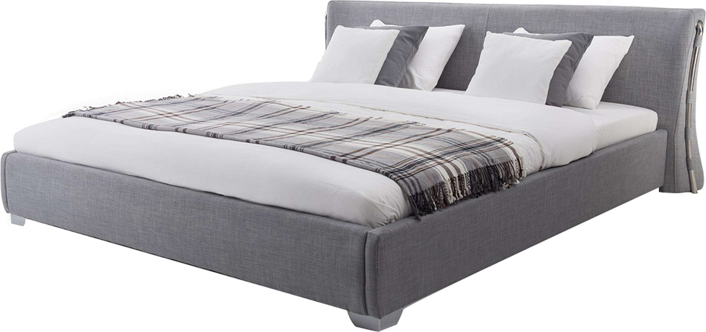 Beliani EU Super King Size Panel Bed 6ft Grey Fabric Slatted Frame Contemporary