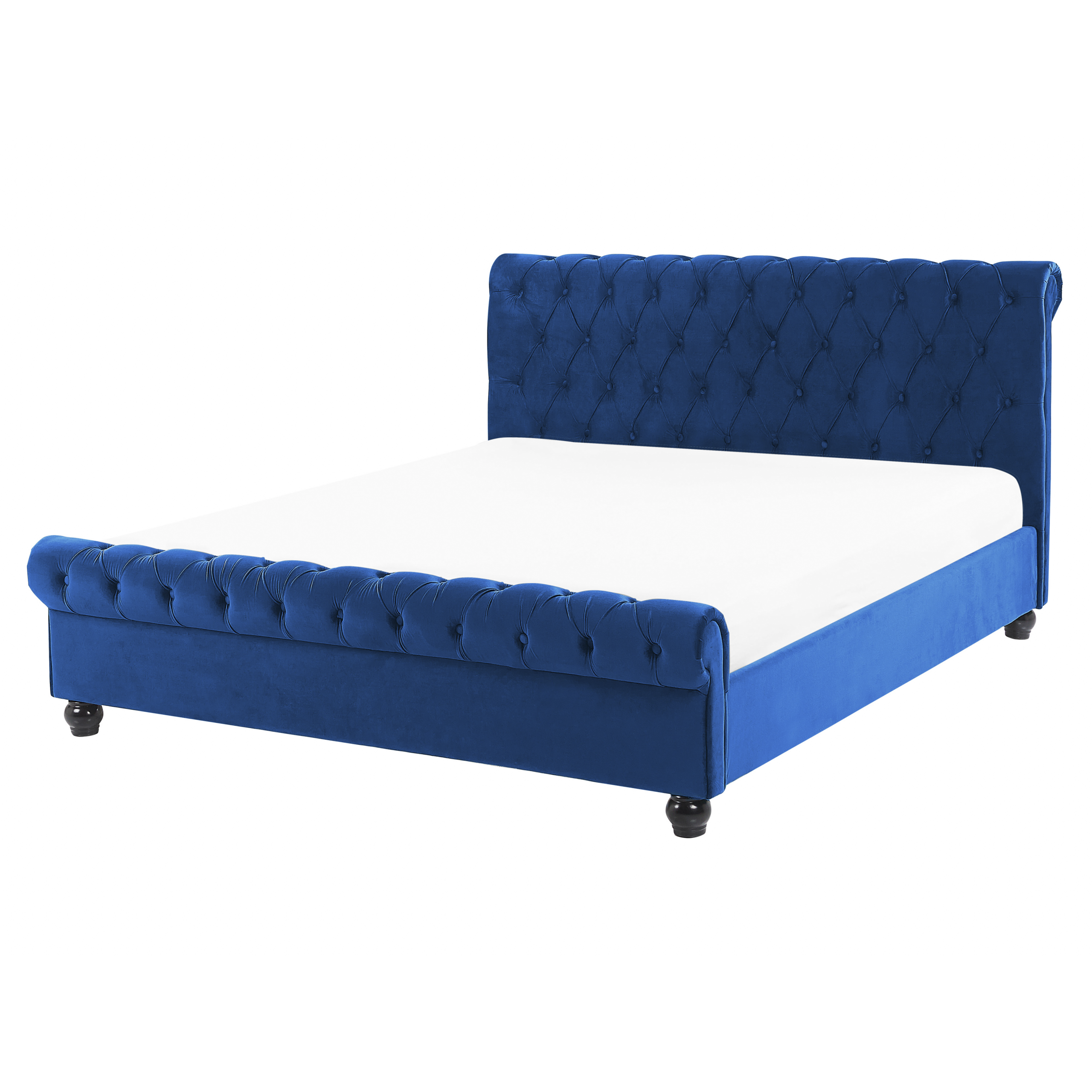 Beliani Bed Frame Blue Velvet Upholstery Black Wooden Legs King Size 5ft3 Buttoned Glam