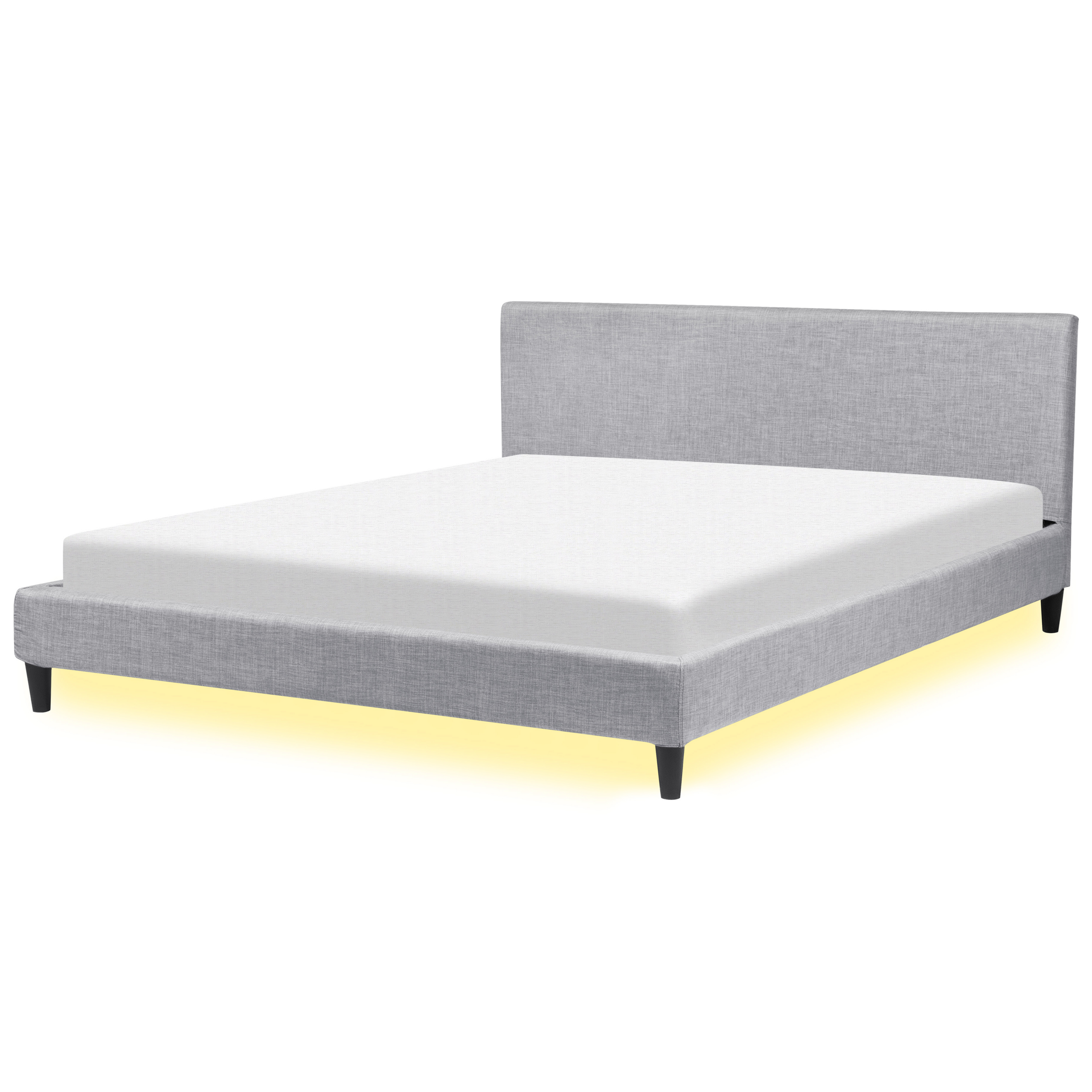 Beliani EU Super King Size Panel Bed 6ft Grey Fabric Slatted Frame with White LED Contemporary