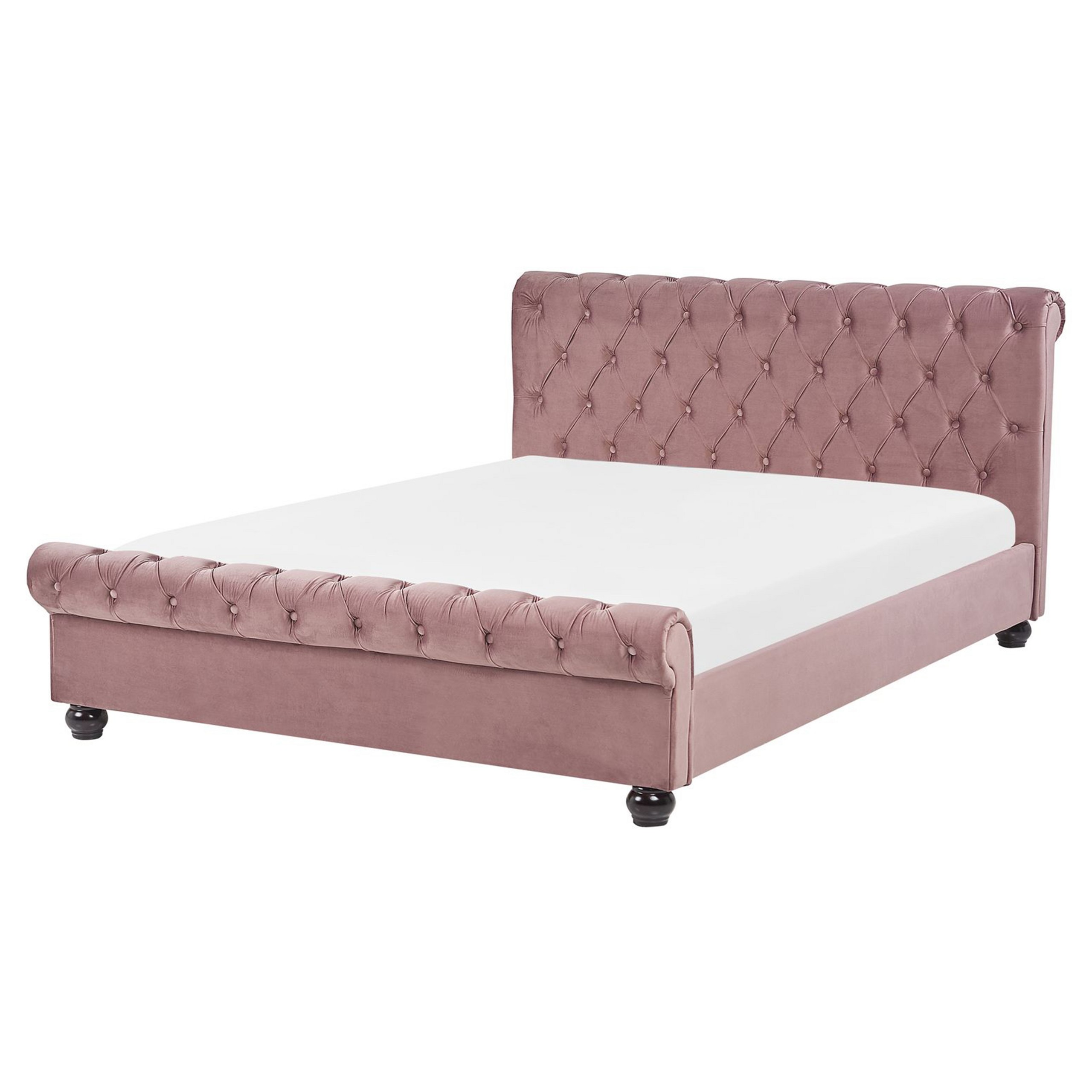 Beliani Bed Frame Pink Velvet Upholstery Black Wooden Legs King Size 5ft3 Buttoned Glam