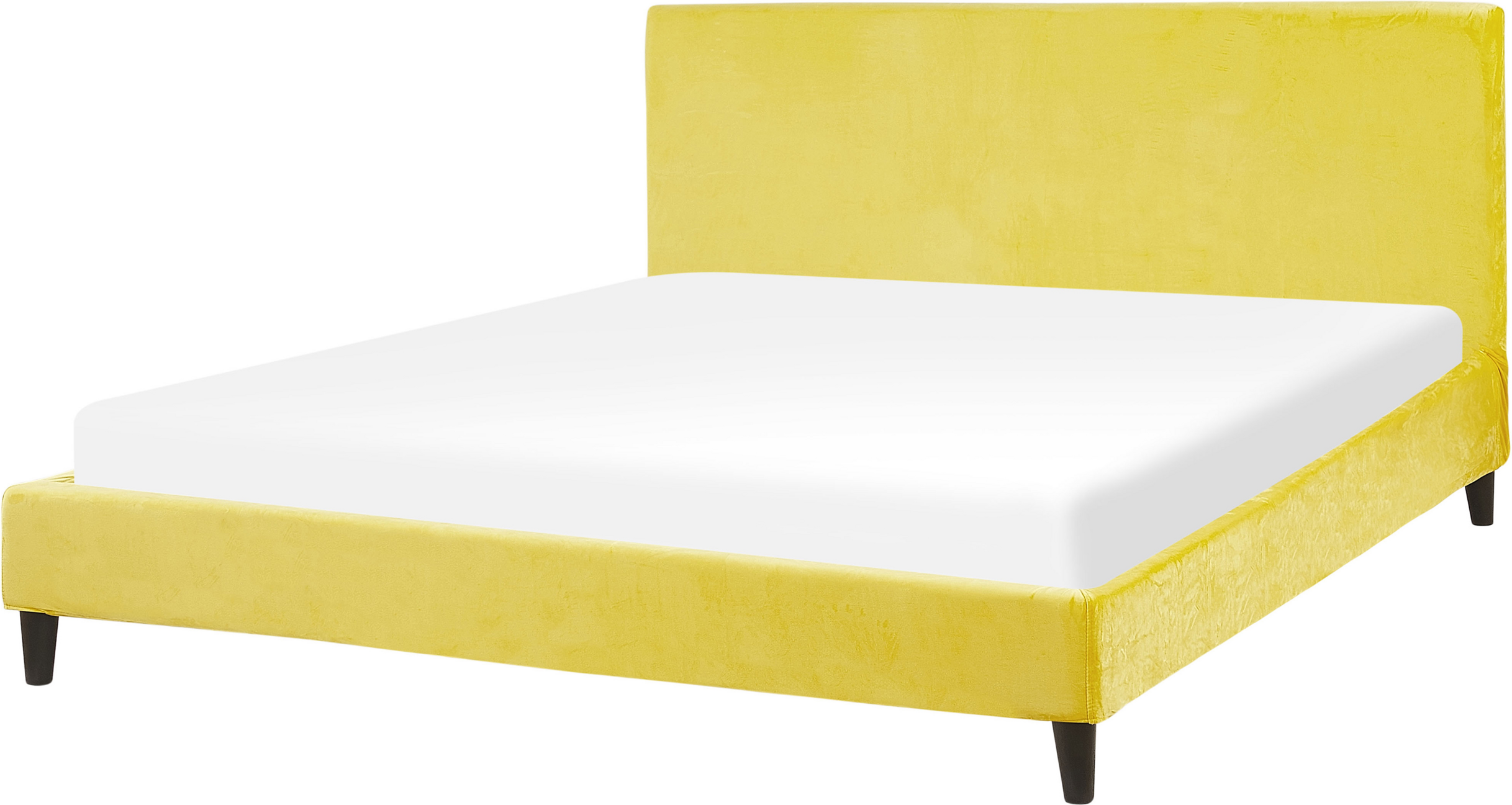 Beliani EU King Size Panel Bed 5ft3 Yellow Velvet Slatted Frame Contemporary