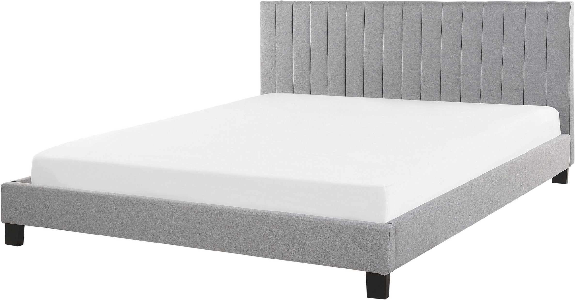 Beliani Panel Bed Light Grey Fabric Upholstery EU Double Size 4ft6 with Slatted Base Headboard