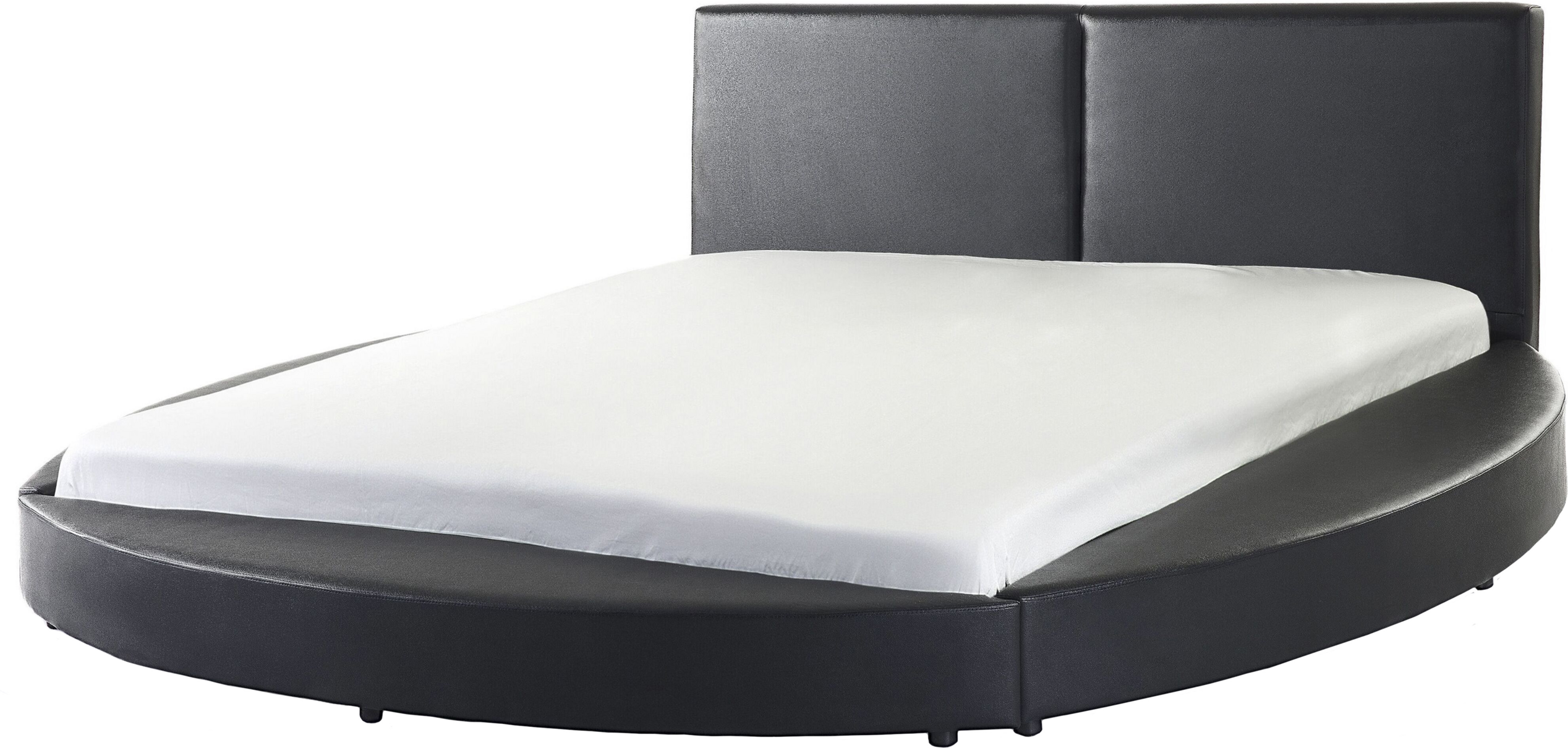 Beliani Platform Waterbed Black Leather Upholstered with Mattress and Accessories 6ft EU Super King Size