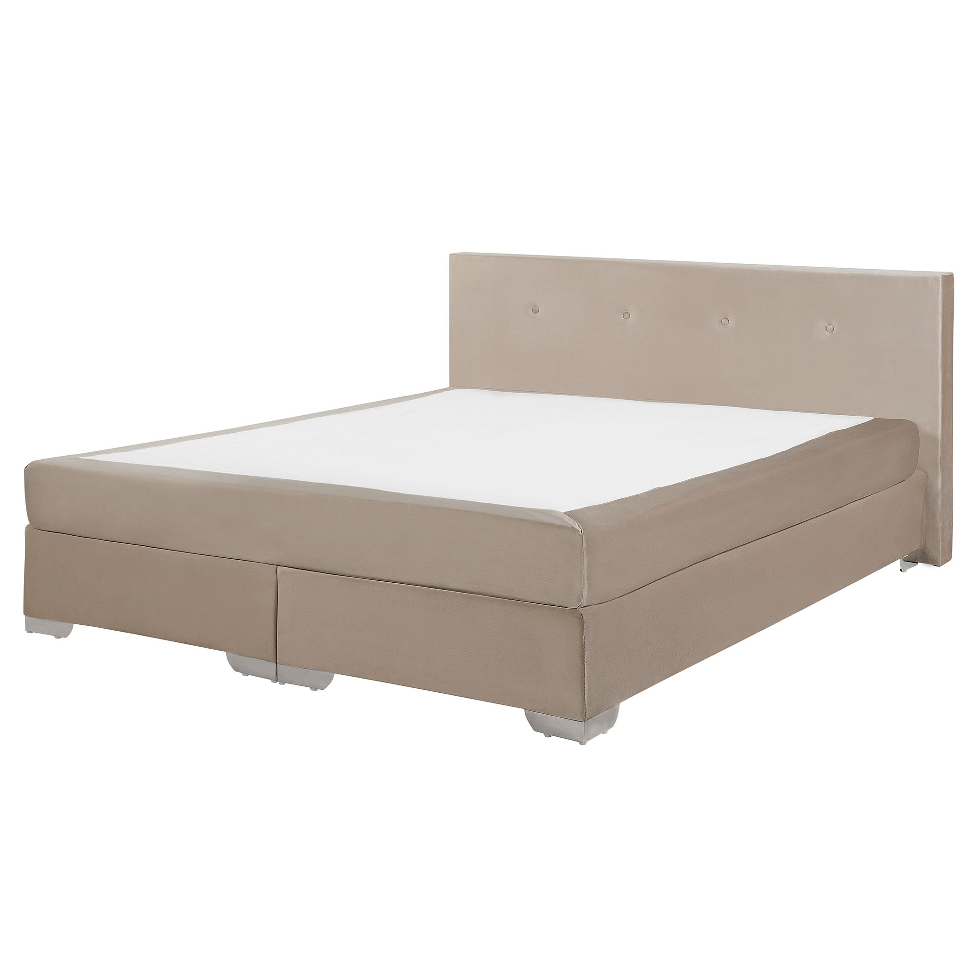 Beliani EU Super King Divan Bed Beige Velvet Upholstered 6ft Frame with Headrest and Mattress