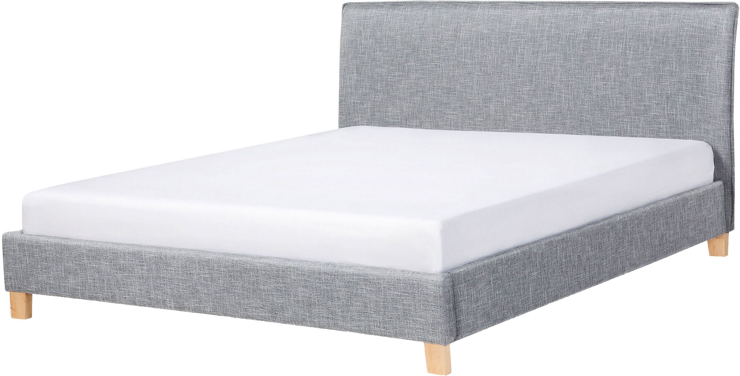 Beliani Bed Frame Grey Fabric Upholstery Wooden Legs EU King Size 5ft3 Slatted with Headboard Minimalist Scandinavian Style