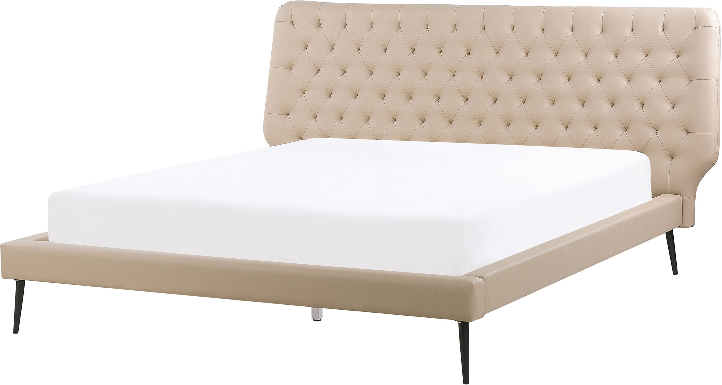 Beliani Bed Frame Beige Faux Leather Upholstery EU King Size 5ft3 Modern Design Tufted Headboard