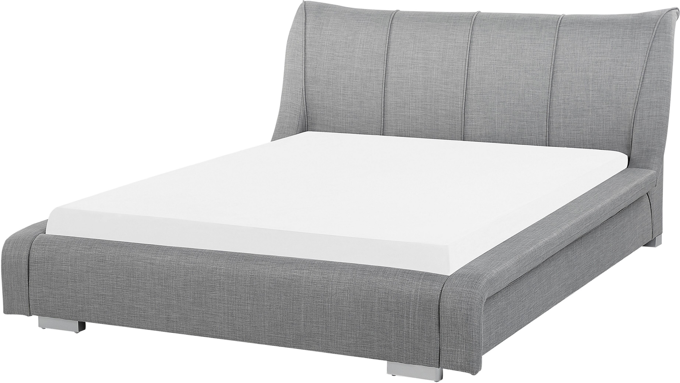 Beliani Bed Frame Grey Fabric EU Double Size 4ft6 Upholstered Slatted Modern