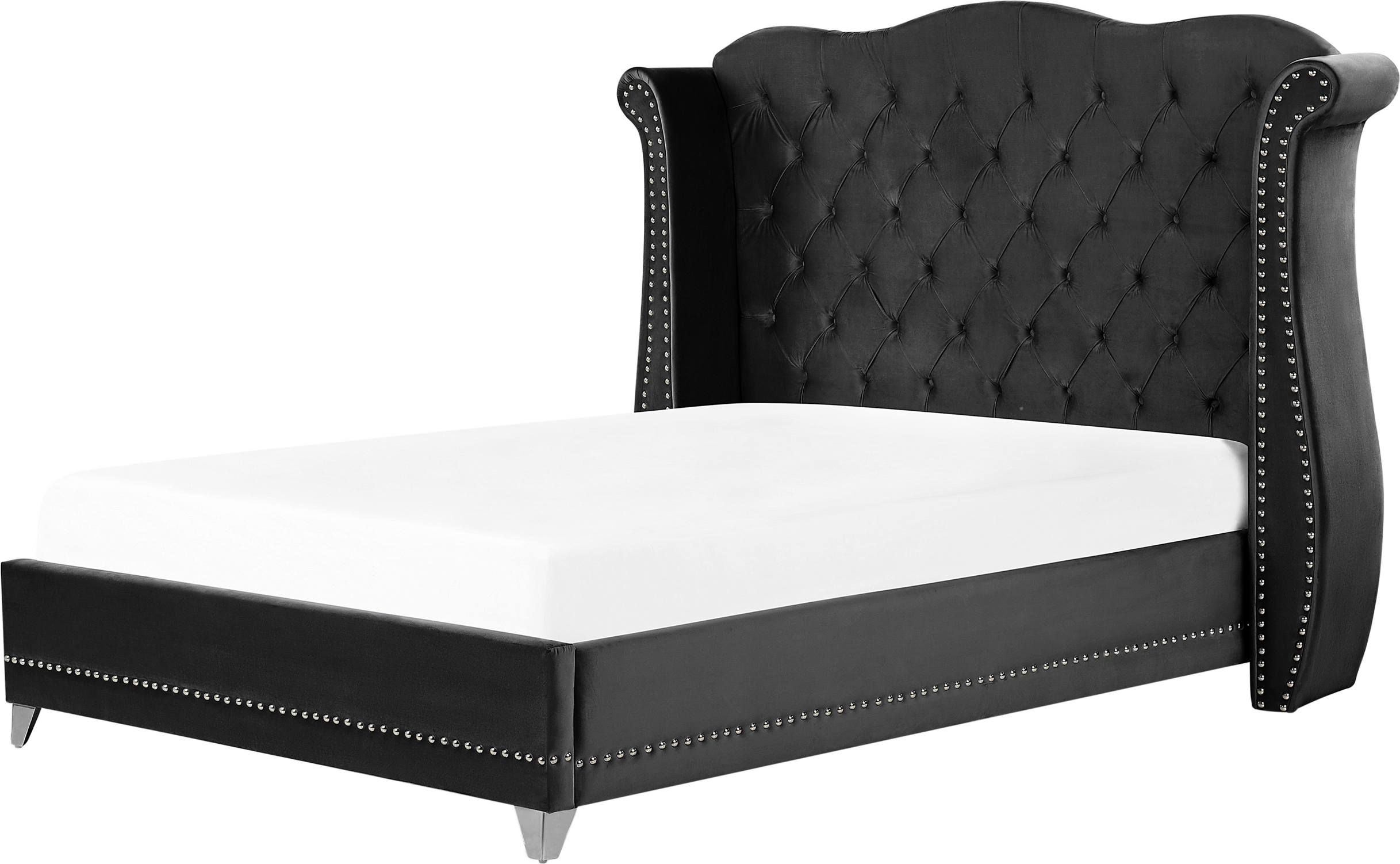 Beliani EU King Size Bed Black Velvet 5ft3 Slatted Base Button Tufted Headboard Nailhead Trim