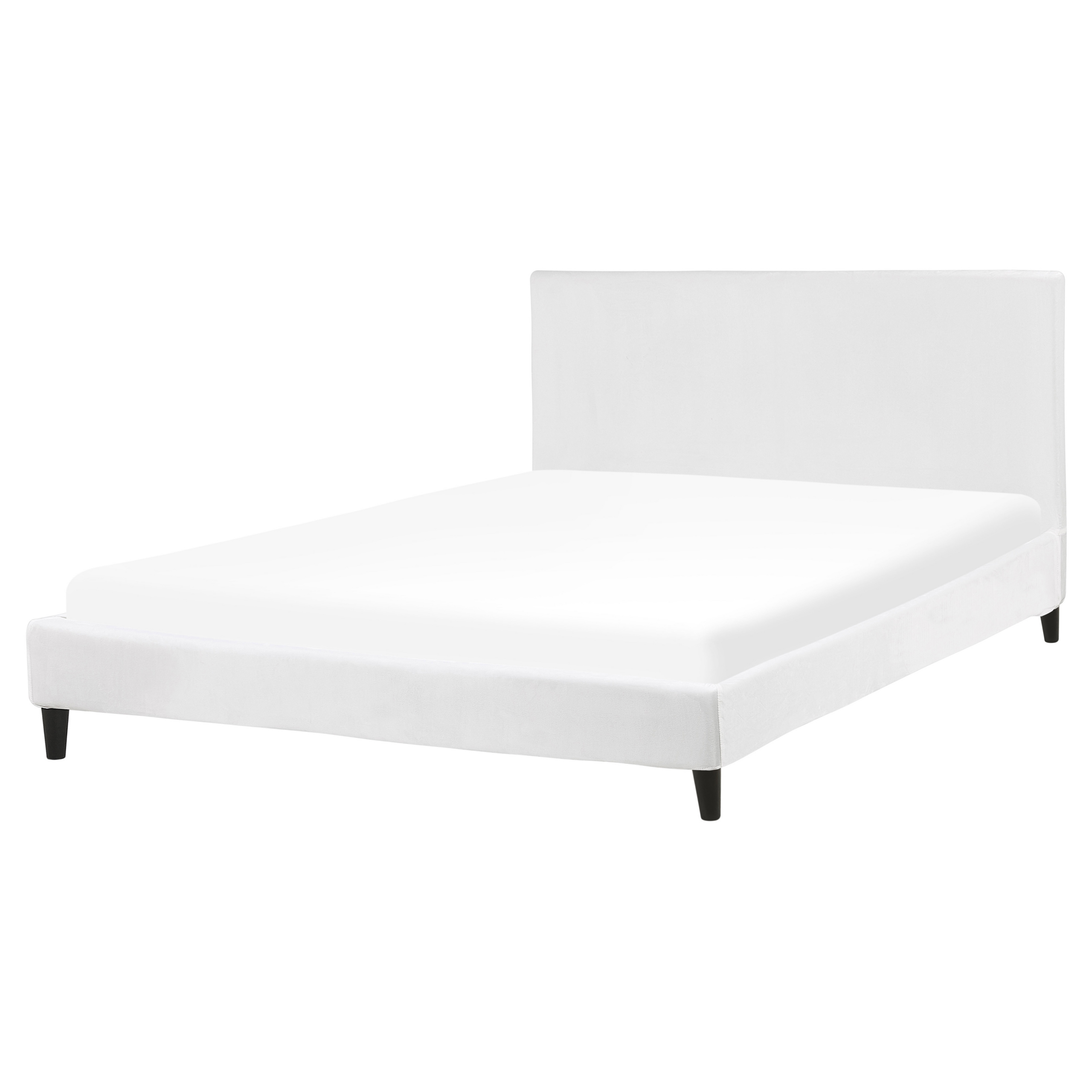 Beliani EU King Size Panel Bed 5ft3 White Velvet Slatted Frame Contemporary