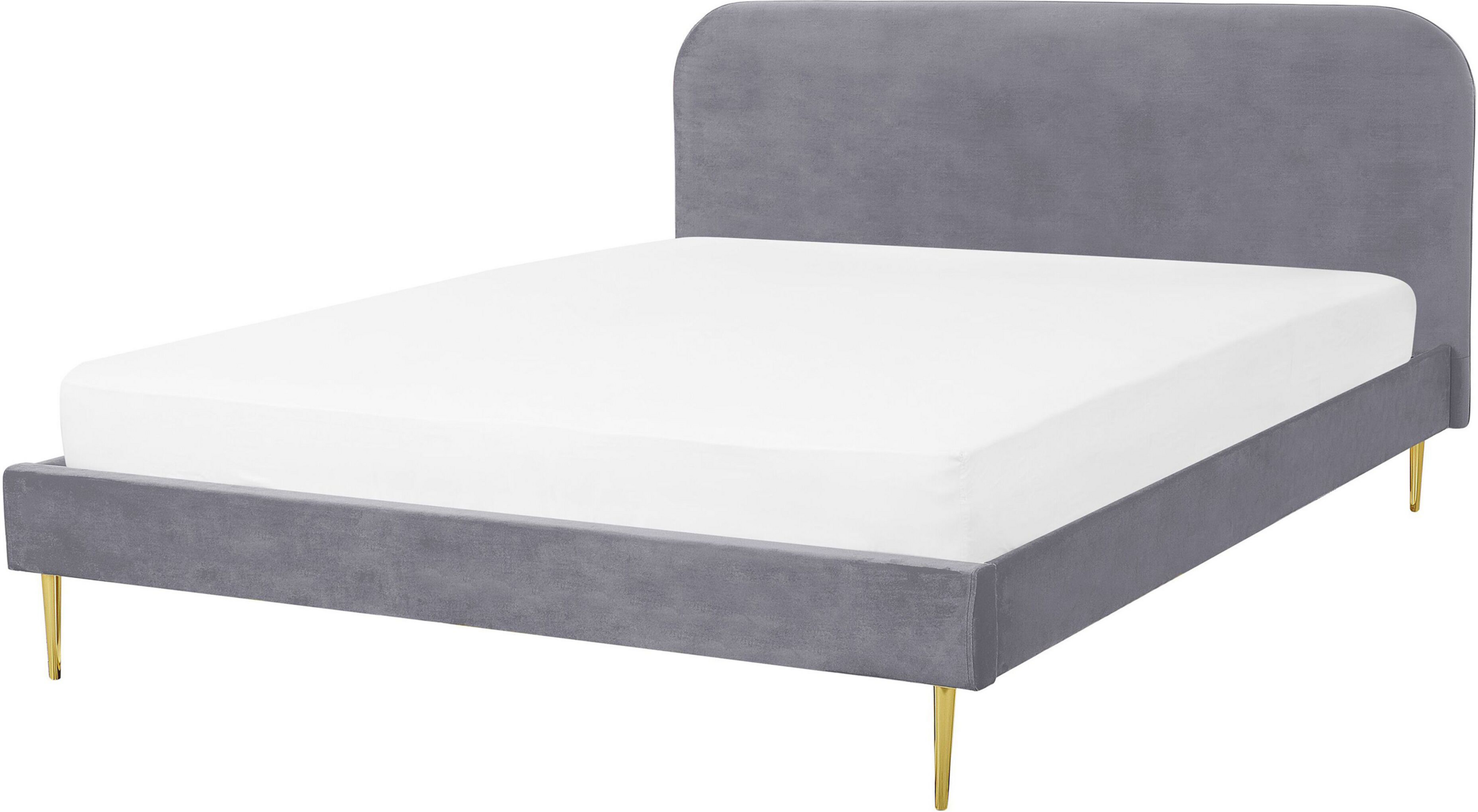 Beliani Bed Grey Velvet Upholstery EU Double Size Golden Legs Headboard Slatted Frame 4.6 ft Minimalist Design