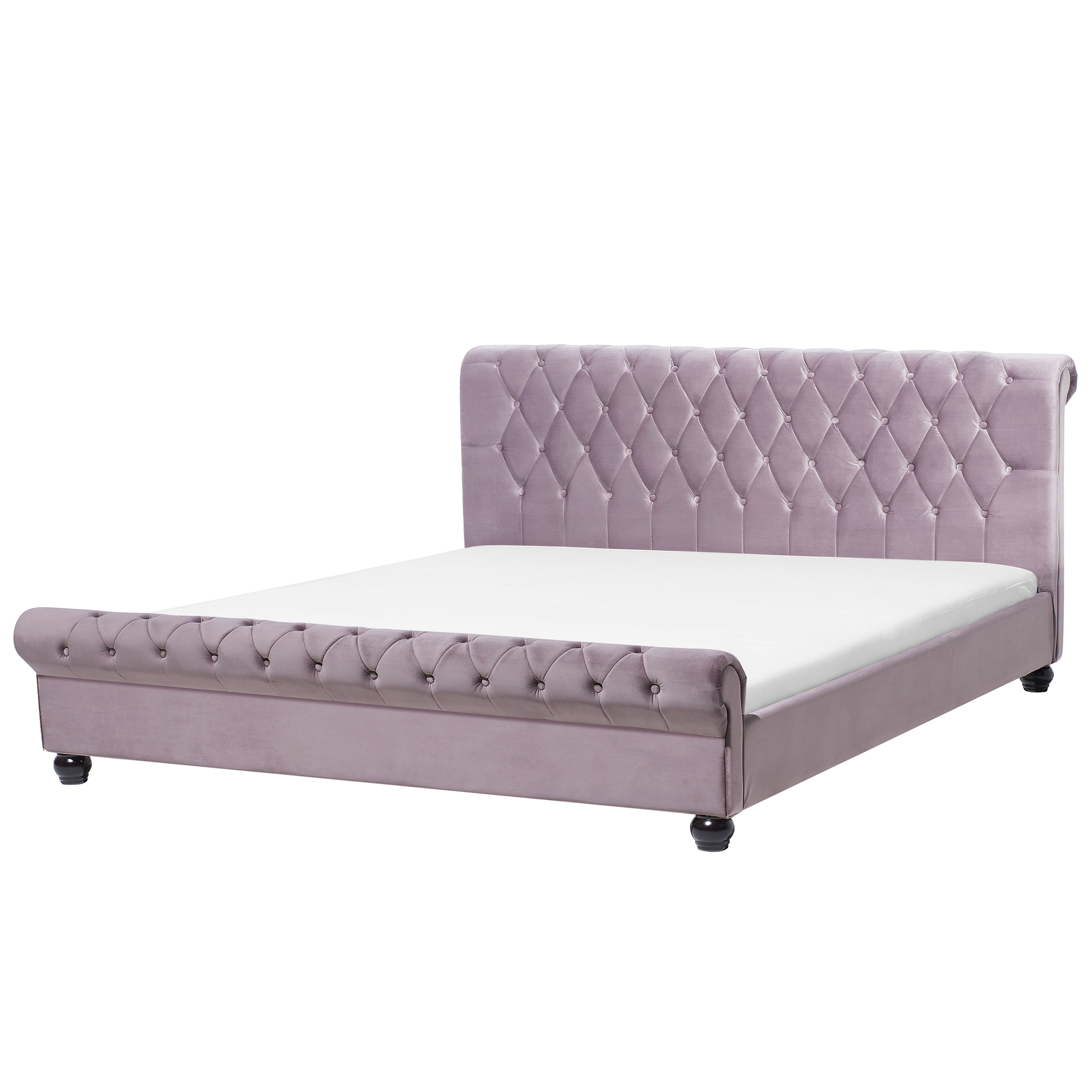 Beliani Bed Frame Pink Velvet Upholstery Black Wooden Legs Super King Size 6ft Buttoned Glam