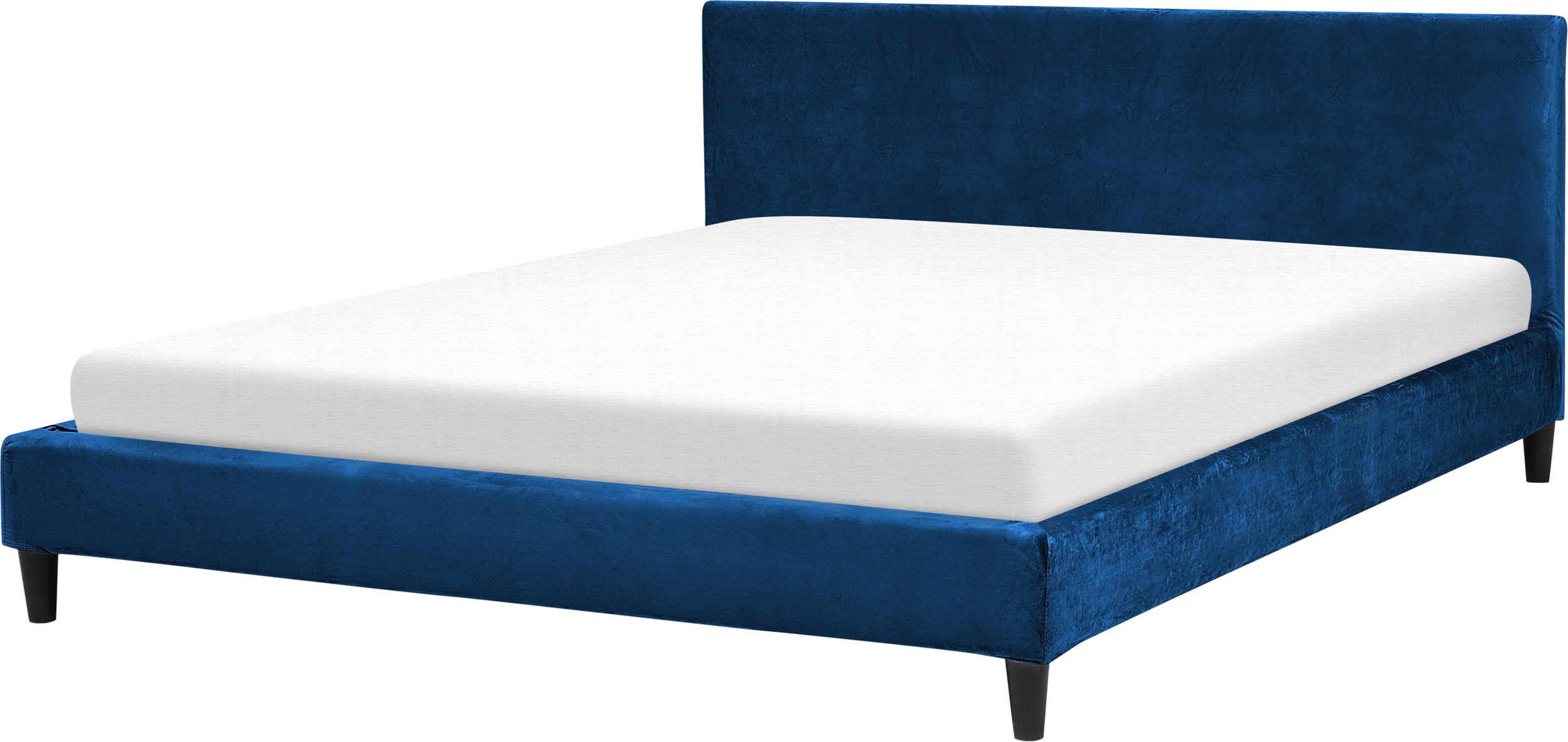 Beliani EU Super King Size Panel Bed 6ft Blue Velvet Slatted Frame Contemporary