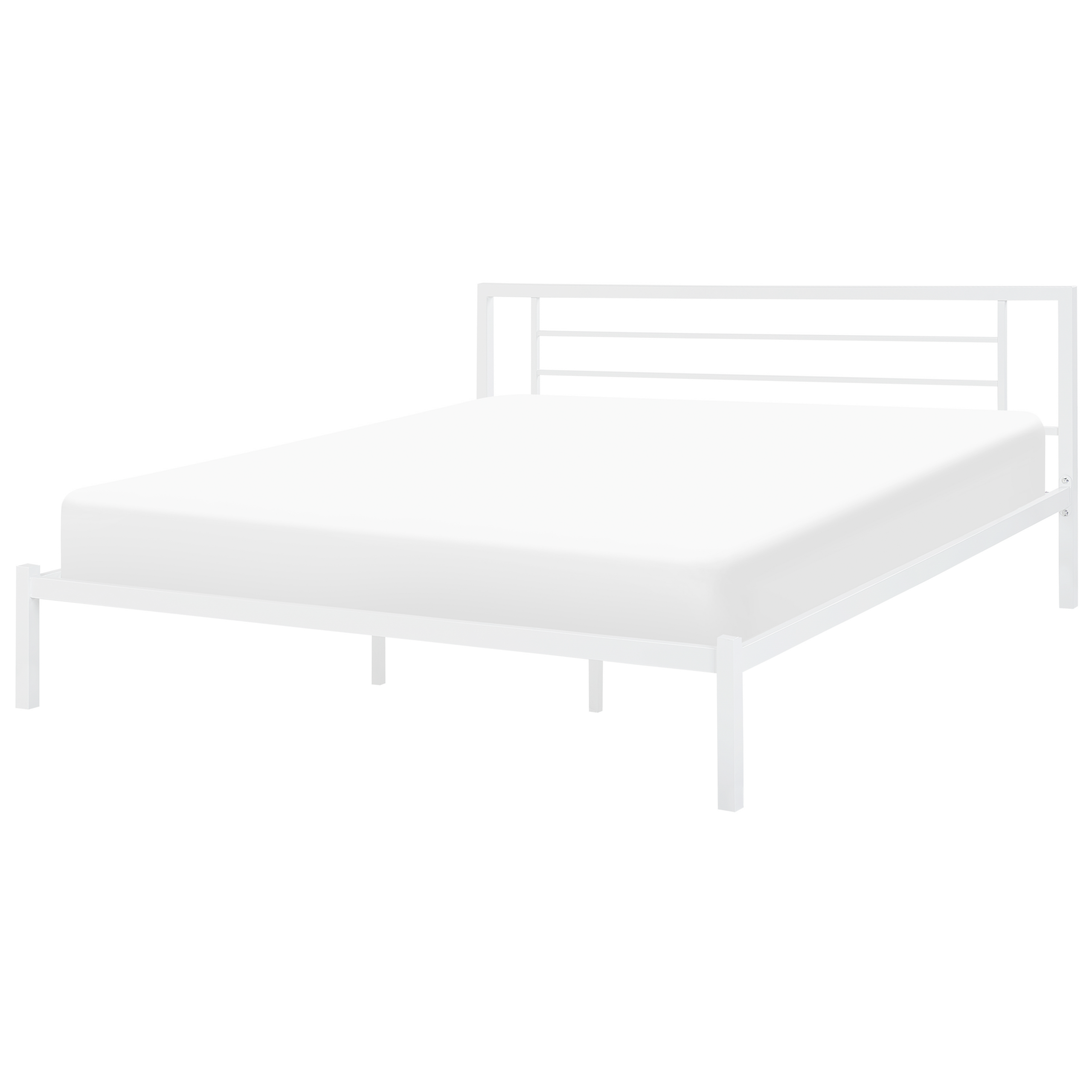 Beliani Bed Frame White Metal Super King Size 6ft Industrial